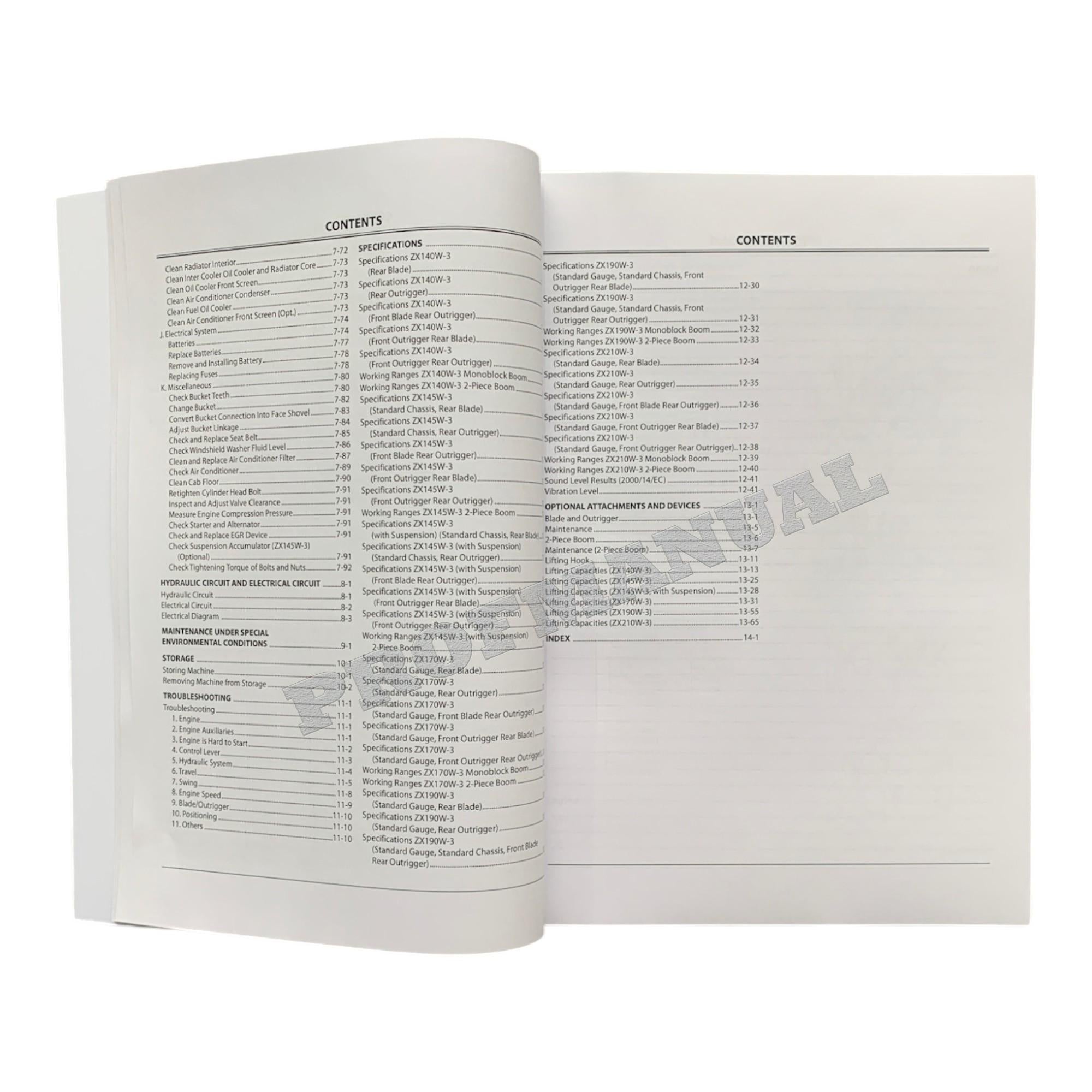 HITACHI ZX ZAXIS 140W-3 190W-3 210W-3 EXCAVATOR OPERATORS MANUAL