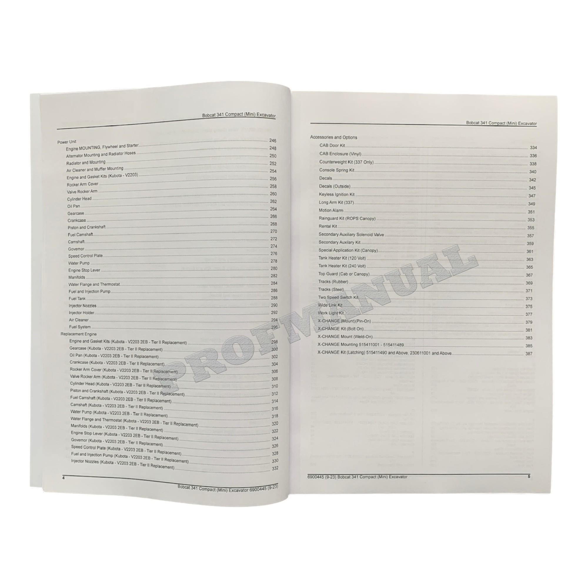 Bobcat 341 Excavator Parts Catalog Manual 230611001- 515411001-