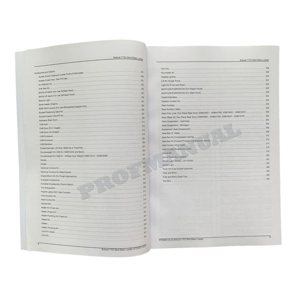 Bobcat 7753 Skid Steer Loader Parts Catalog Manual