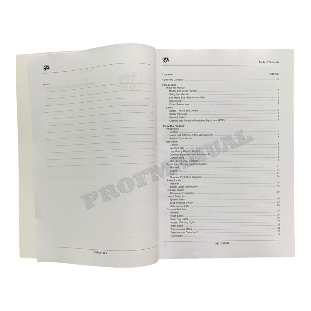 JCB 540-170MP 540-200 540-v140 540-v180 550-140 550-170 Telescopic Handler Operators Manual