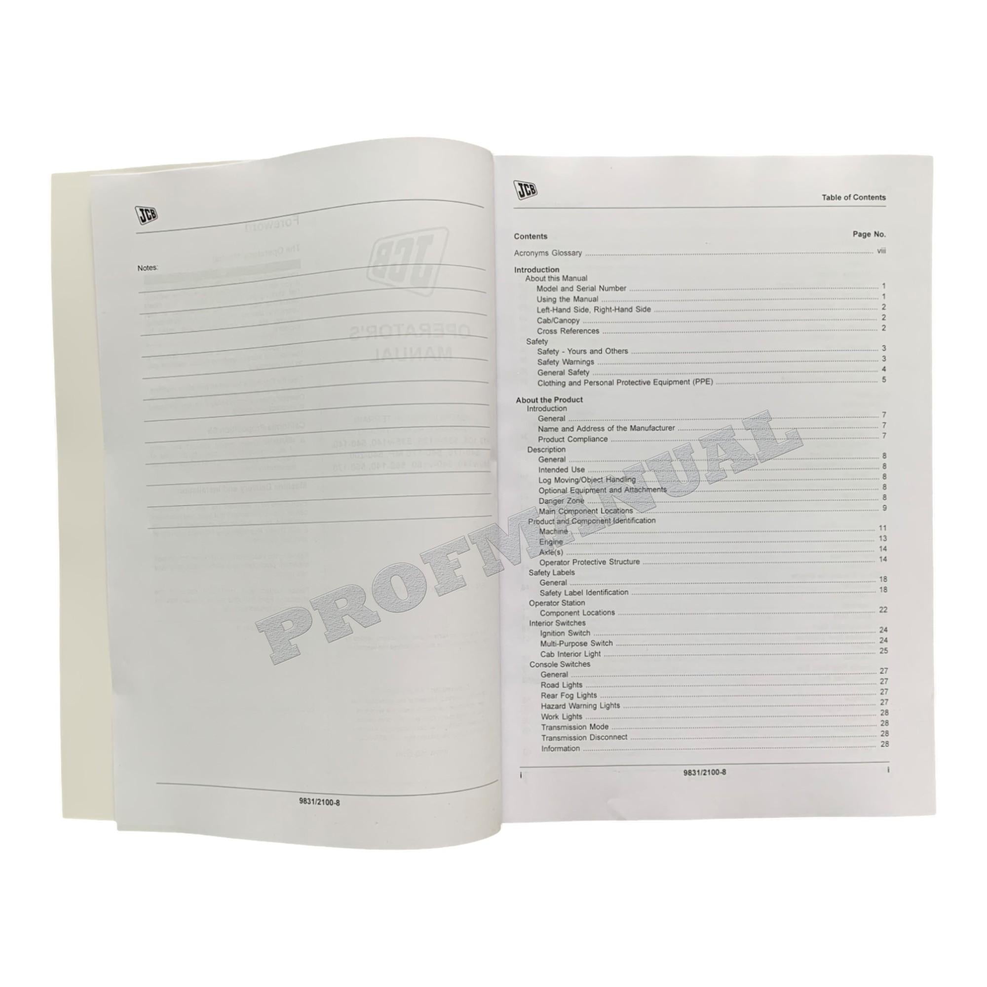 JCB 540-170MP 540-200 540-v140 540-v180 550-140 550-170 Telescopic Handler Operators Manual