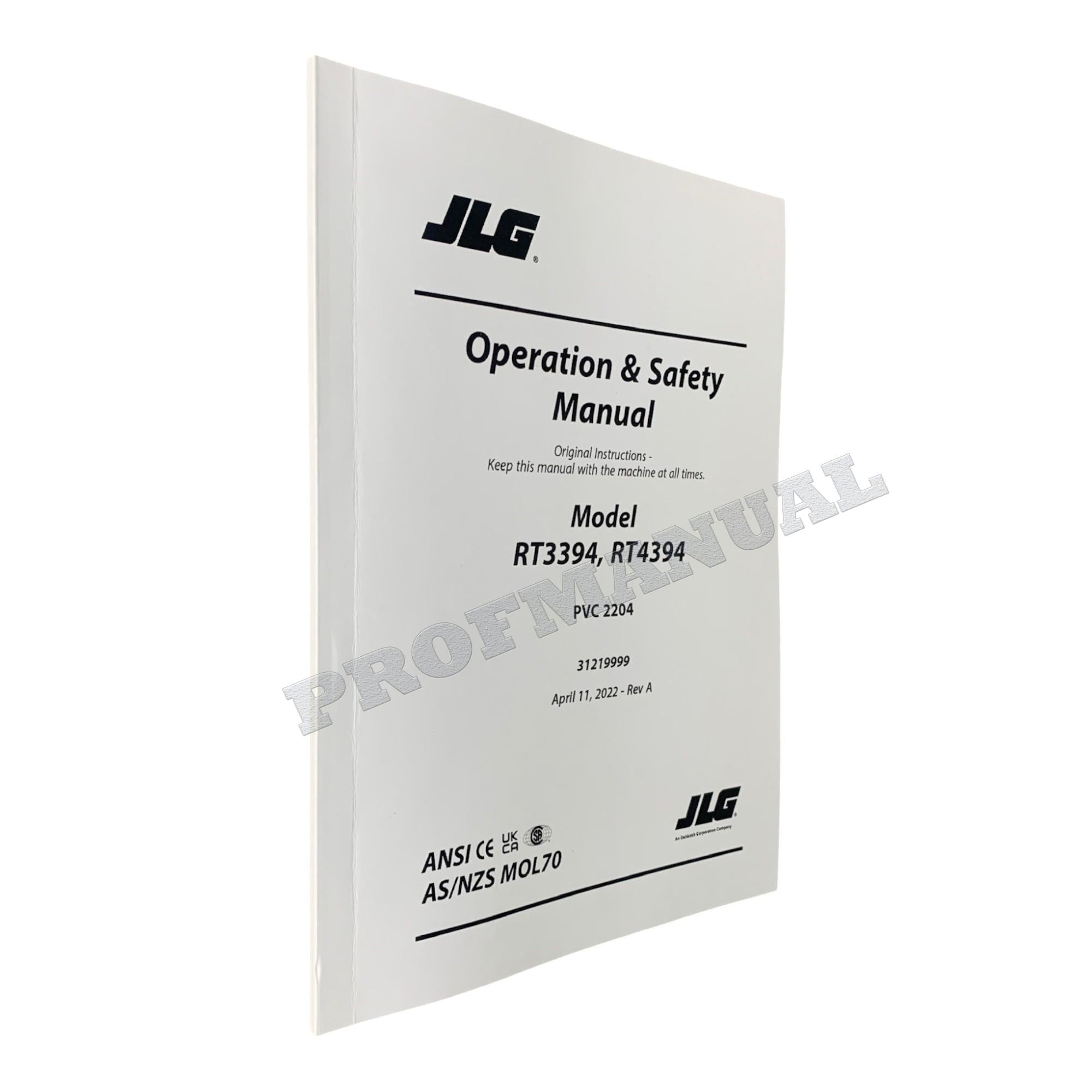 JLG RT3394 RT4394 Scissor Lift Maintenance Operation Operators Manual 31219999