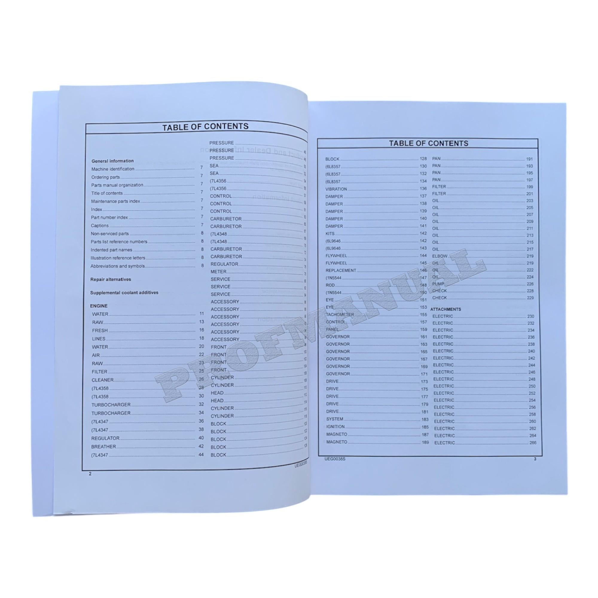 Caterpillar Cat G399 Engine Parts Catalog Manual SN 49C1-260 UEG0038S