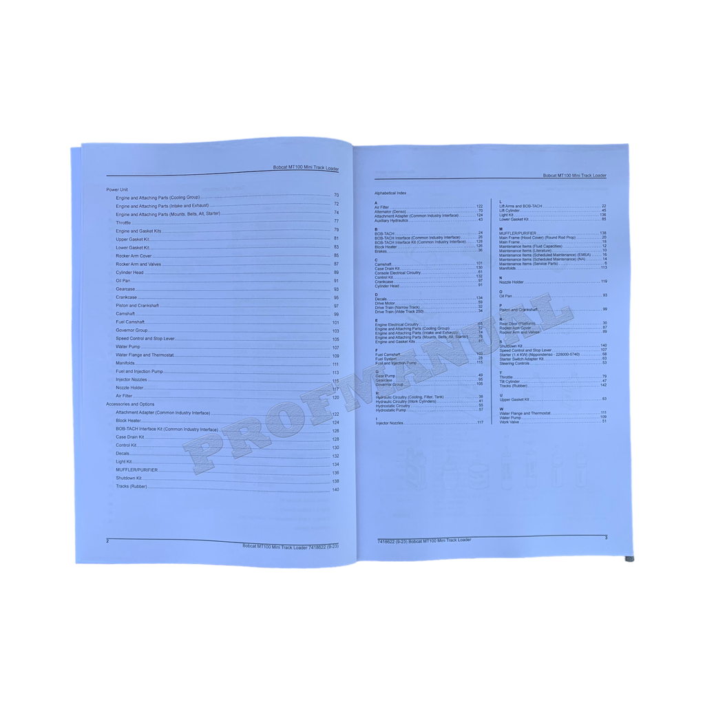 Bobcat MT100 Mini Track Loader Parts Catalog Manual