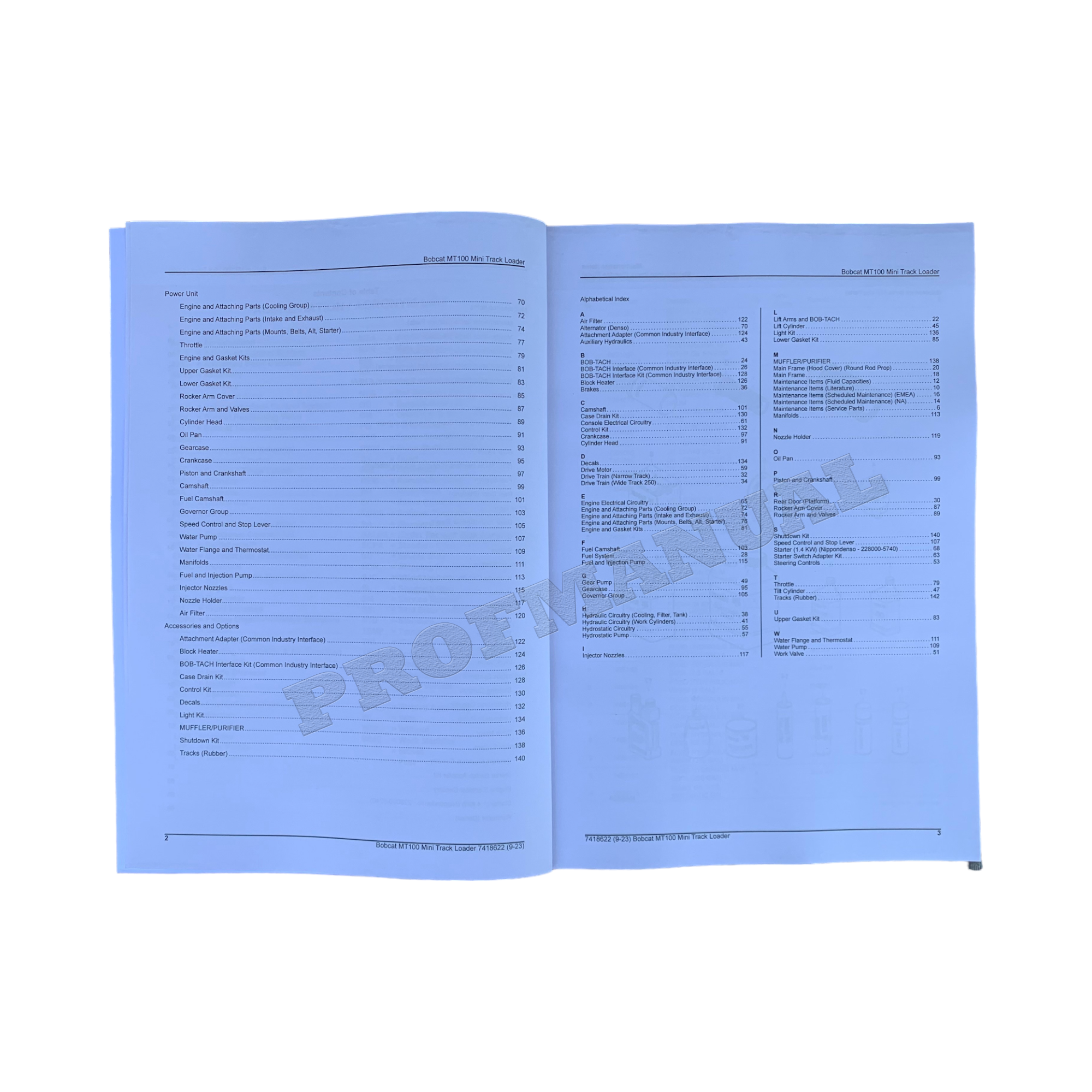 Bobcat MT100 Mini Track Loader Parts Catalog Manual