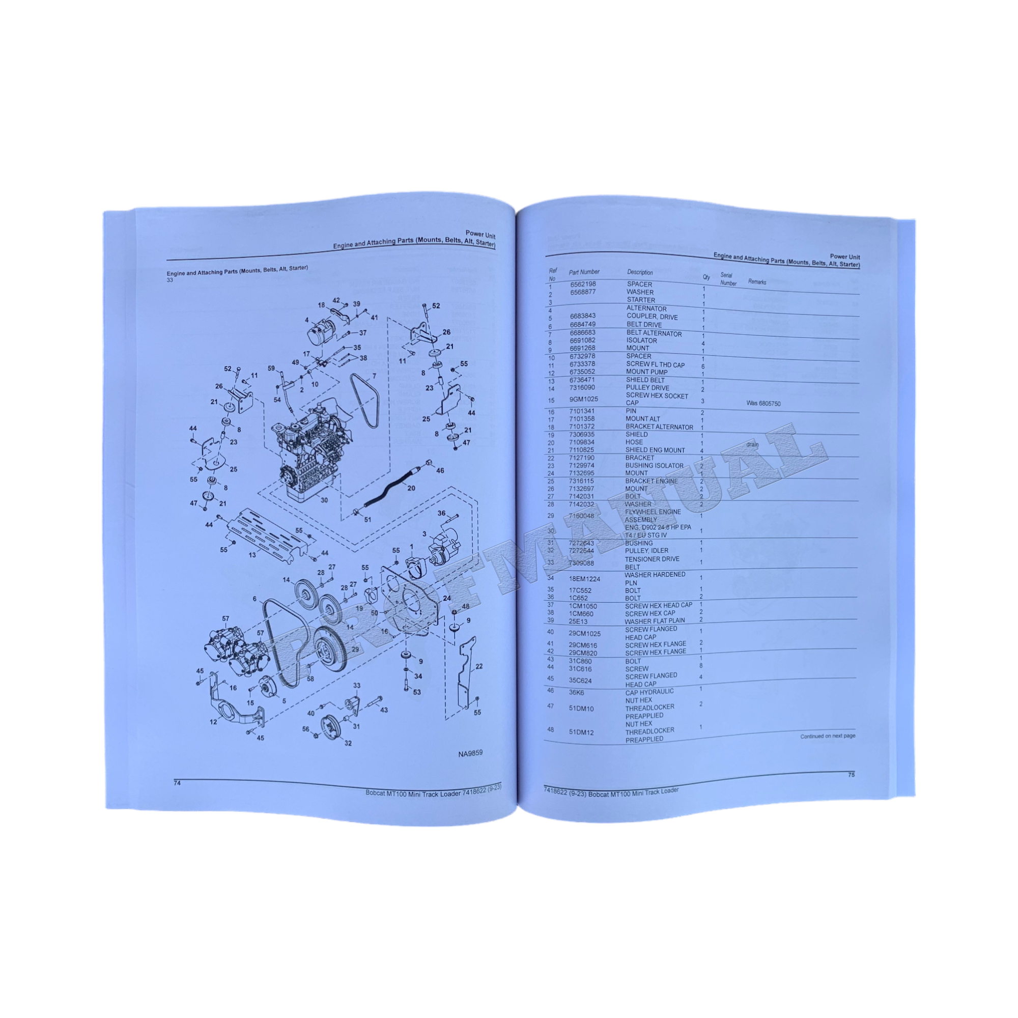 Bobcat MT100 Mini Track Loader Parts Catalog Manual