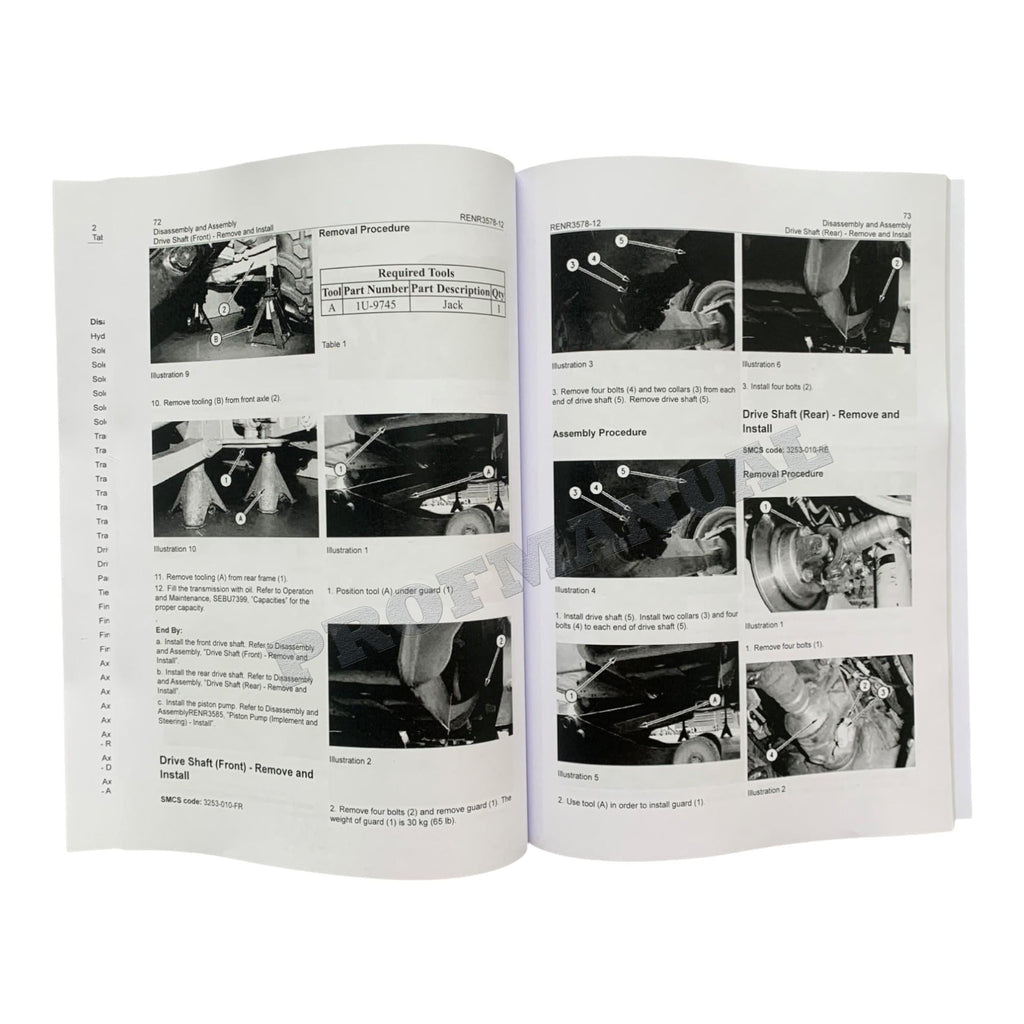 Manual de desmontaje y montaje del tren de potencia de la cargadora Caterpillar 430D, 432D, 438D y 442D