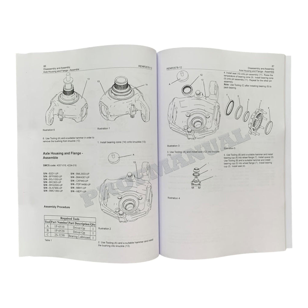 Manual de desmontaje y montaje del tren de potencia de la cargadora Caterpillar 430D, 432D, 438D y 442D