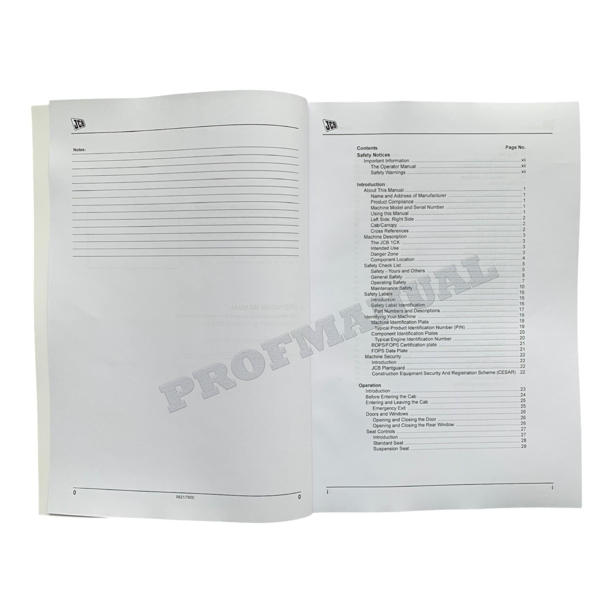 JCB 1CX 1CXWS 1CXT STANDARD-TIER 3 BACKHOE LOADER Operators Manual