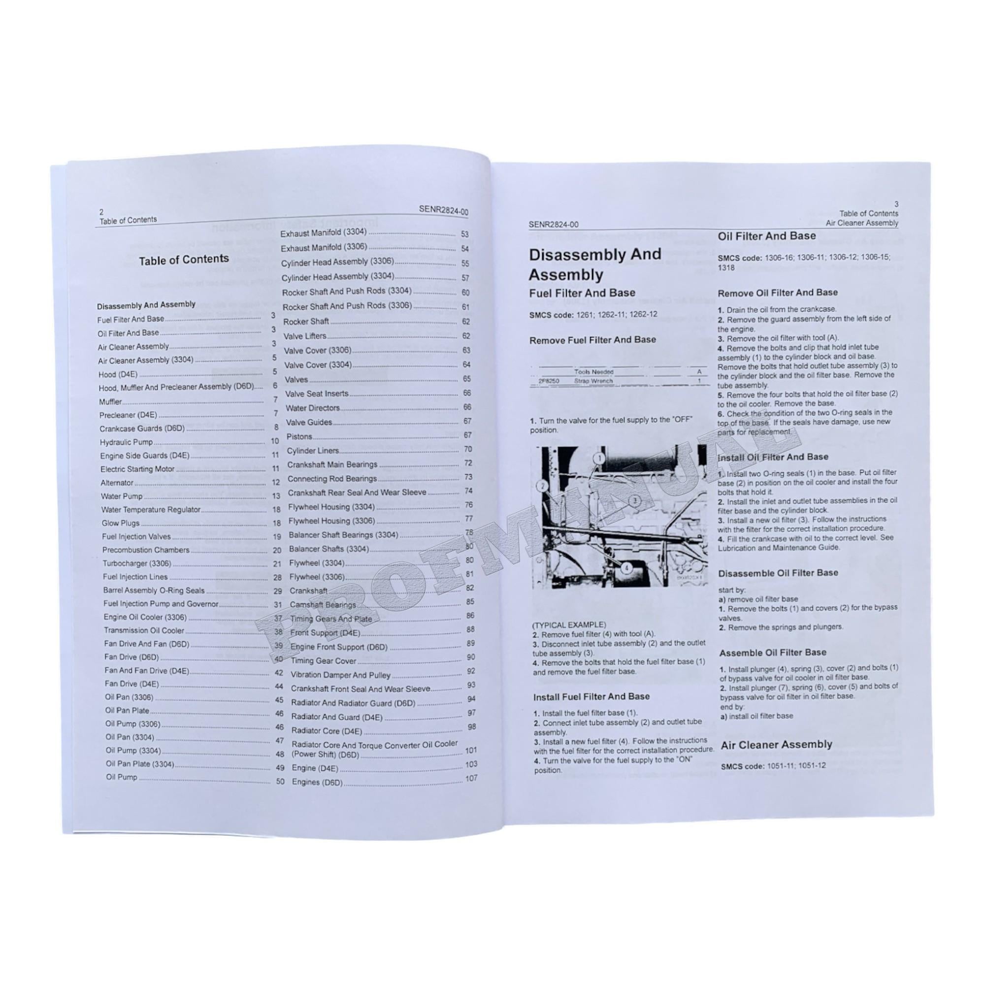 Manual de desmontaje y montaje del motor para vehículos Caterpillar CAT 3304 3306