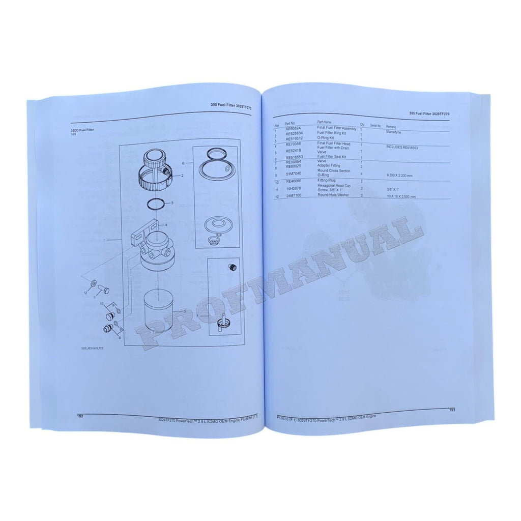 John Deere PowerTech 2.9L 3029TF270 OEM Engine Parts Catalog Manual