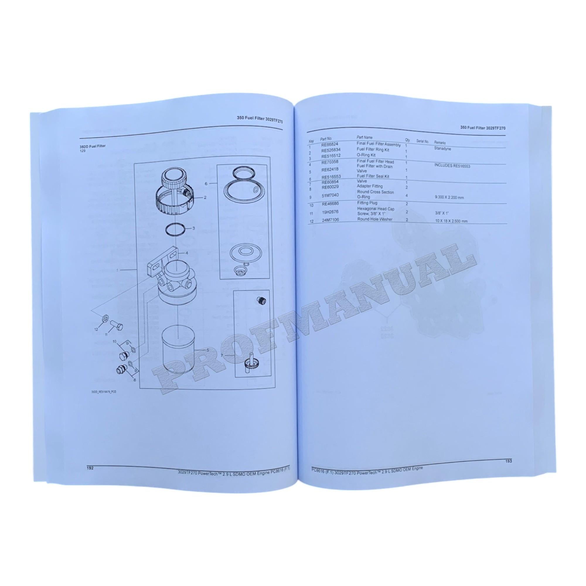 John Deere PowerTech 2.9L 3029TF270 OEM Engine Parts Catalog Manual