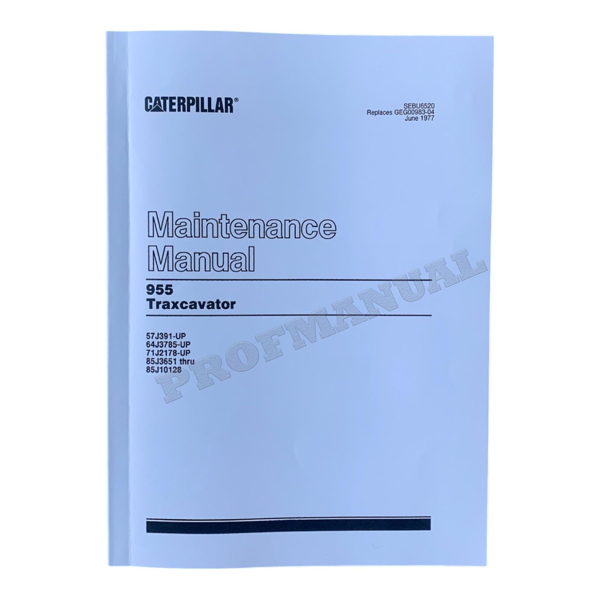 Manual de mantenimiento del operador de la excavadora Caterpillar 955 SEBU6520