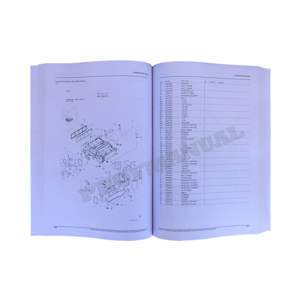 Hitachi ZAXIS 225US 225USLC 225US-E 225USLC-E excavator parts catalog manual