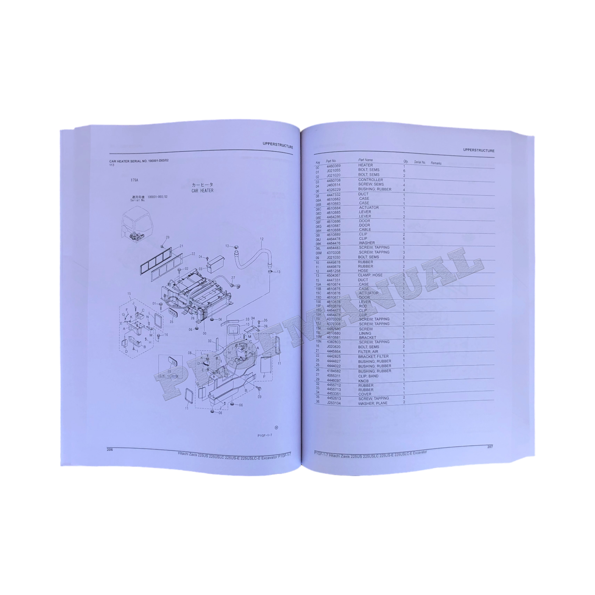 Hitachi ZAXIS 225US 225USLC 225US-E 225USLC-E excavator parts catalog manual