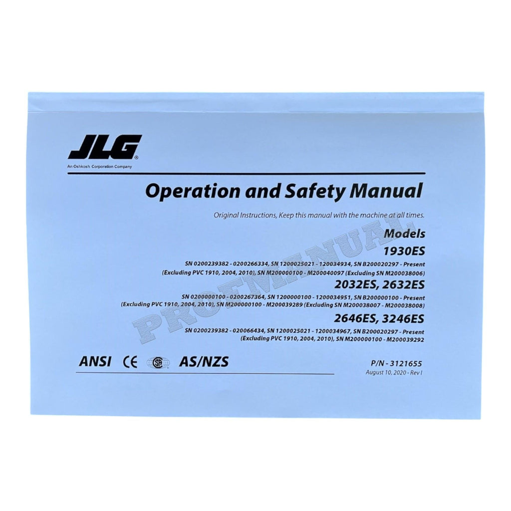 JLG 1930ES 2032ES 2632ES 2646ES 3246ES Scissor Lift Operators Manual 3121655