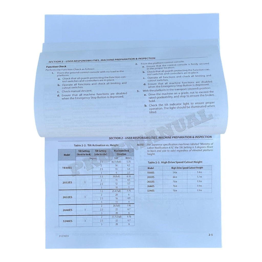 JLG 1930ES 2032ES 2632ES 2646ES 3246ES Scissor Lift Operators Manual 3121655