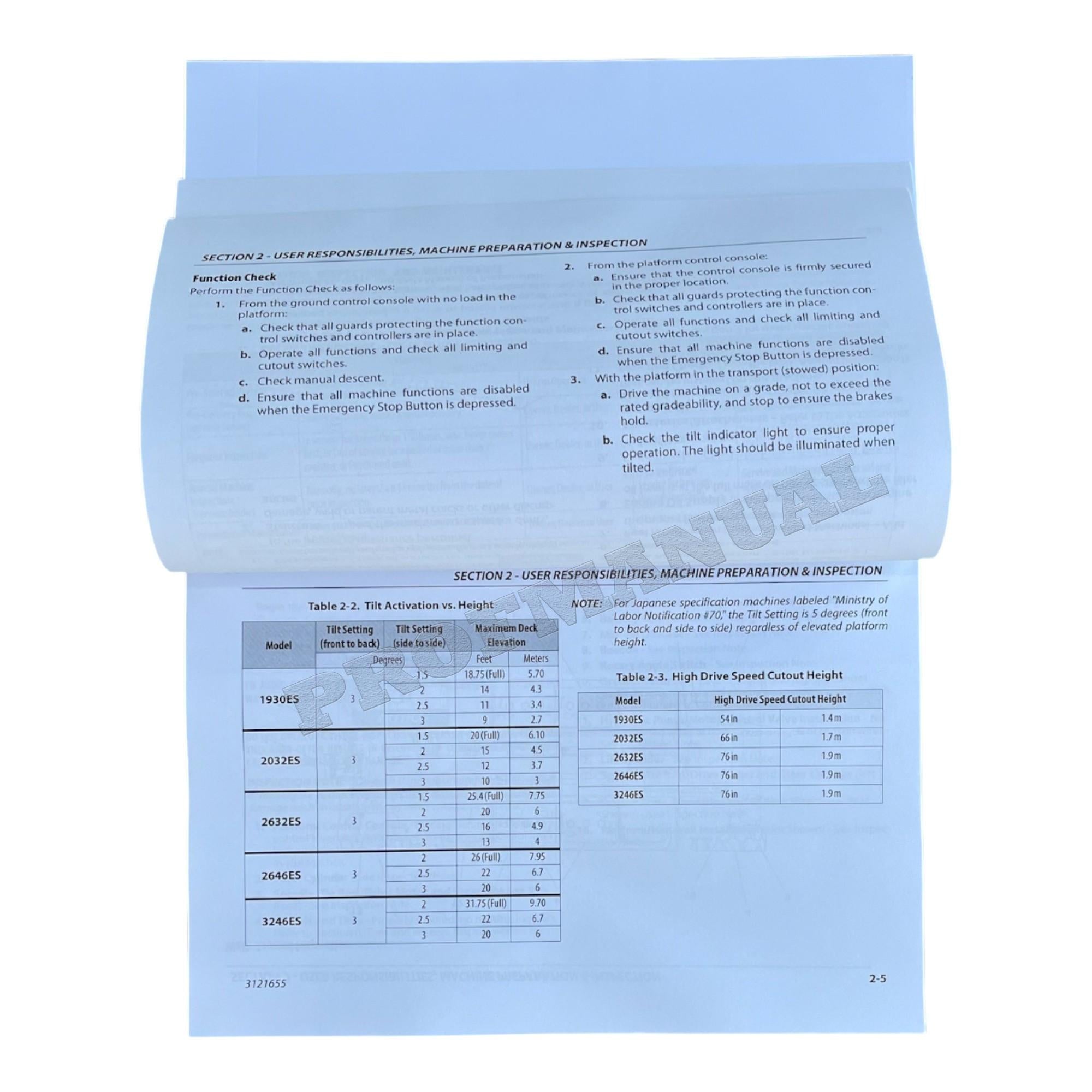 JLG 1930ES 2032ES 2632ES 2646ES 3246ES Scissor Lift Operators Manual 3121655