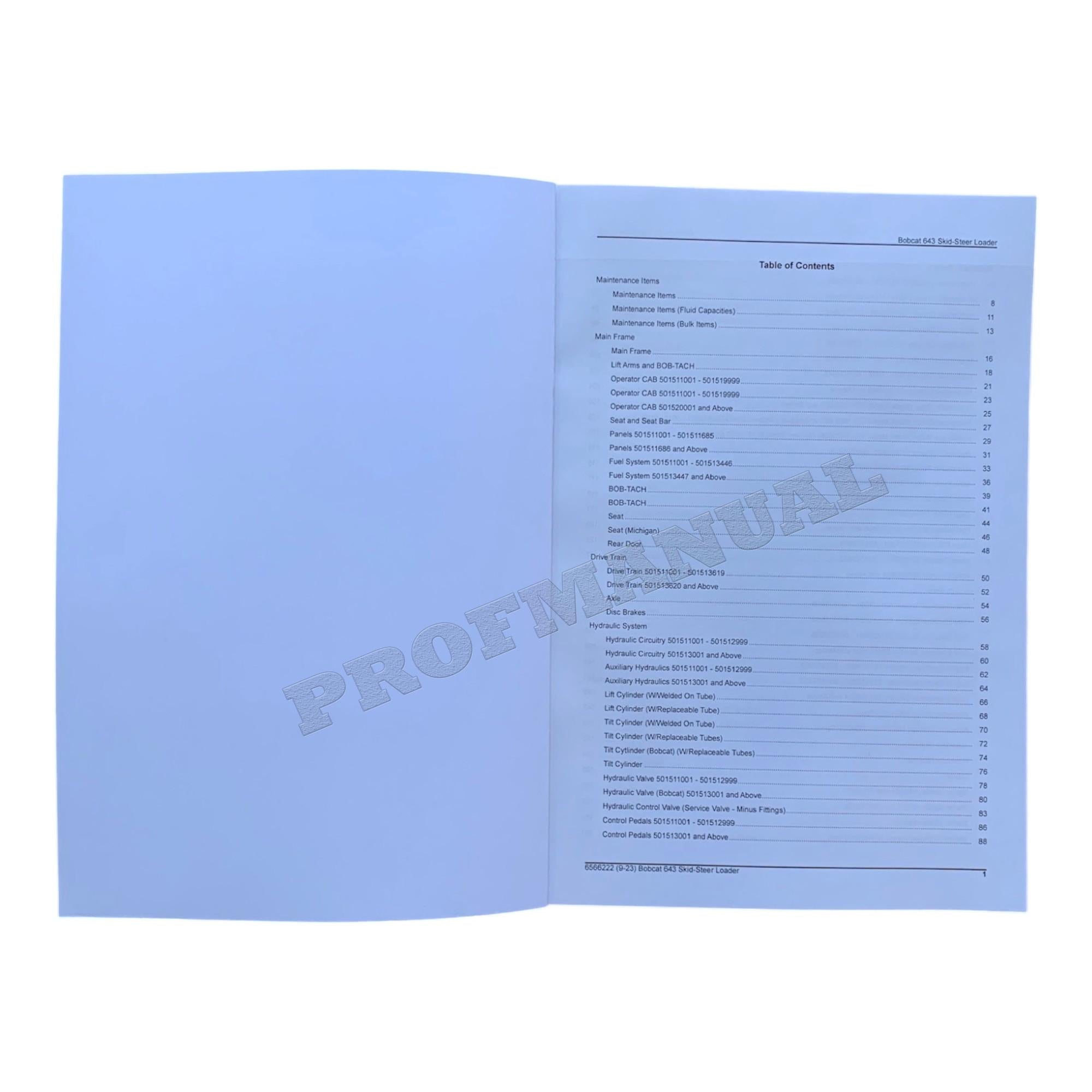 Bobcat 643 Skid Steer Loader Parts Catalog Manual