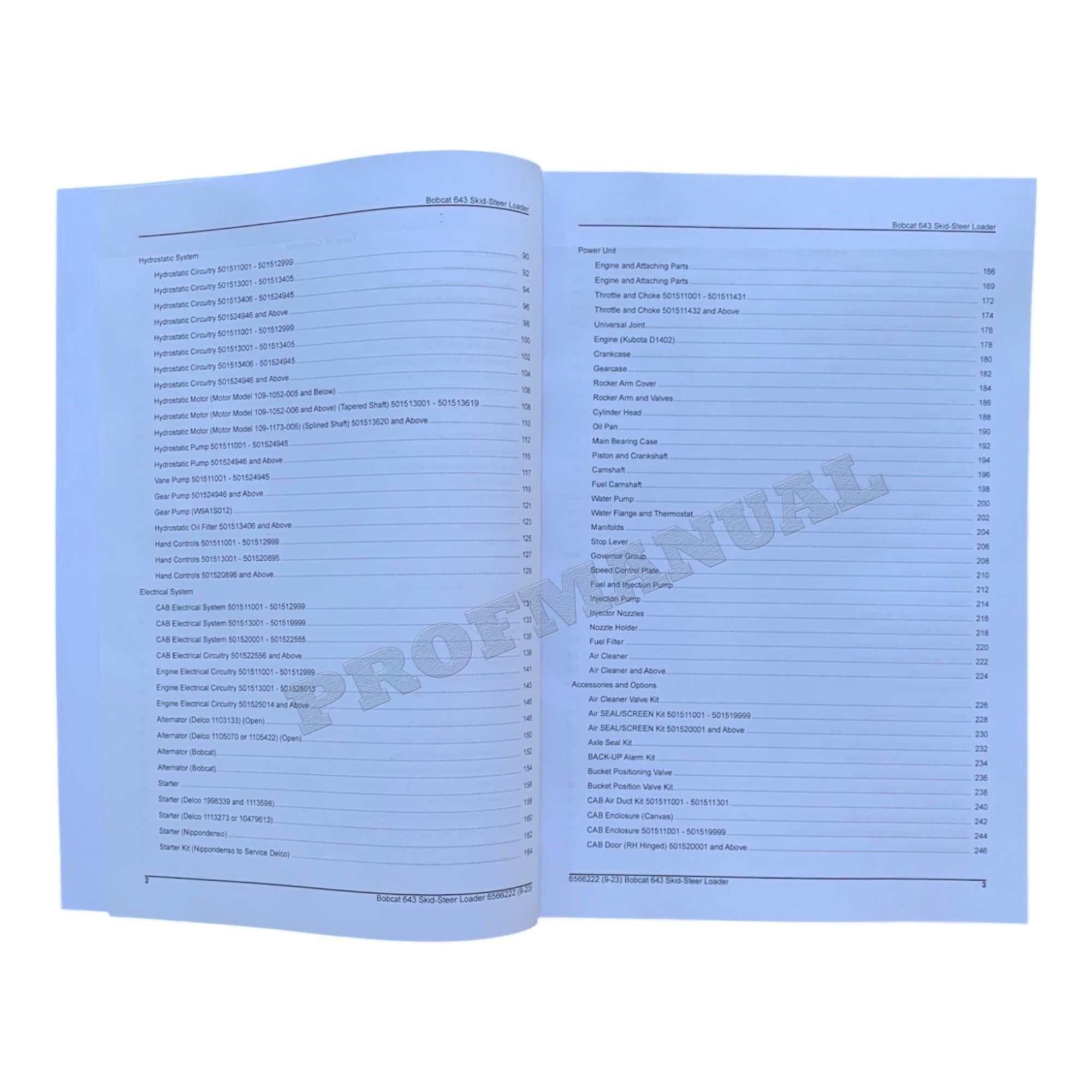 Bobcat 643 Skid Steer Loader Parts Catalog Manual