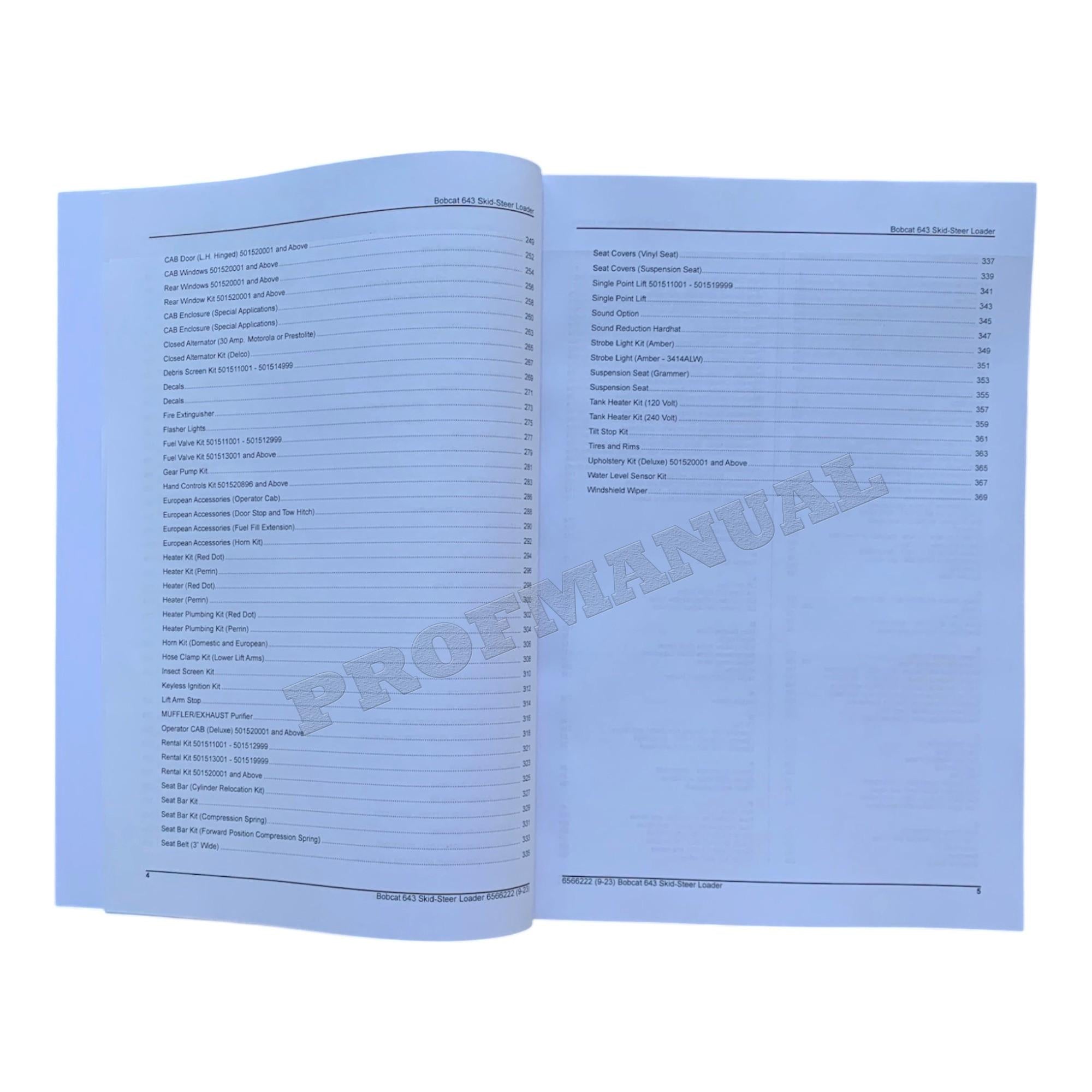 Bobcat 643 Skid Steer Loader Parts Catalog Manual