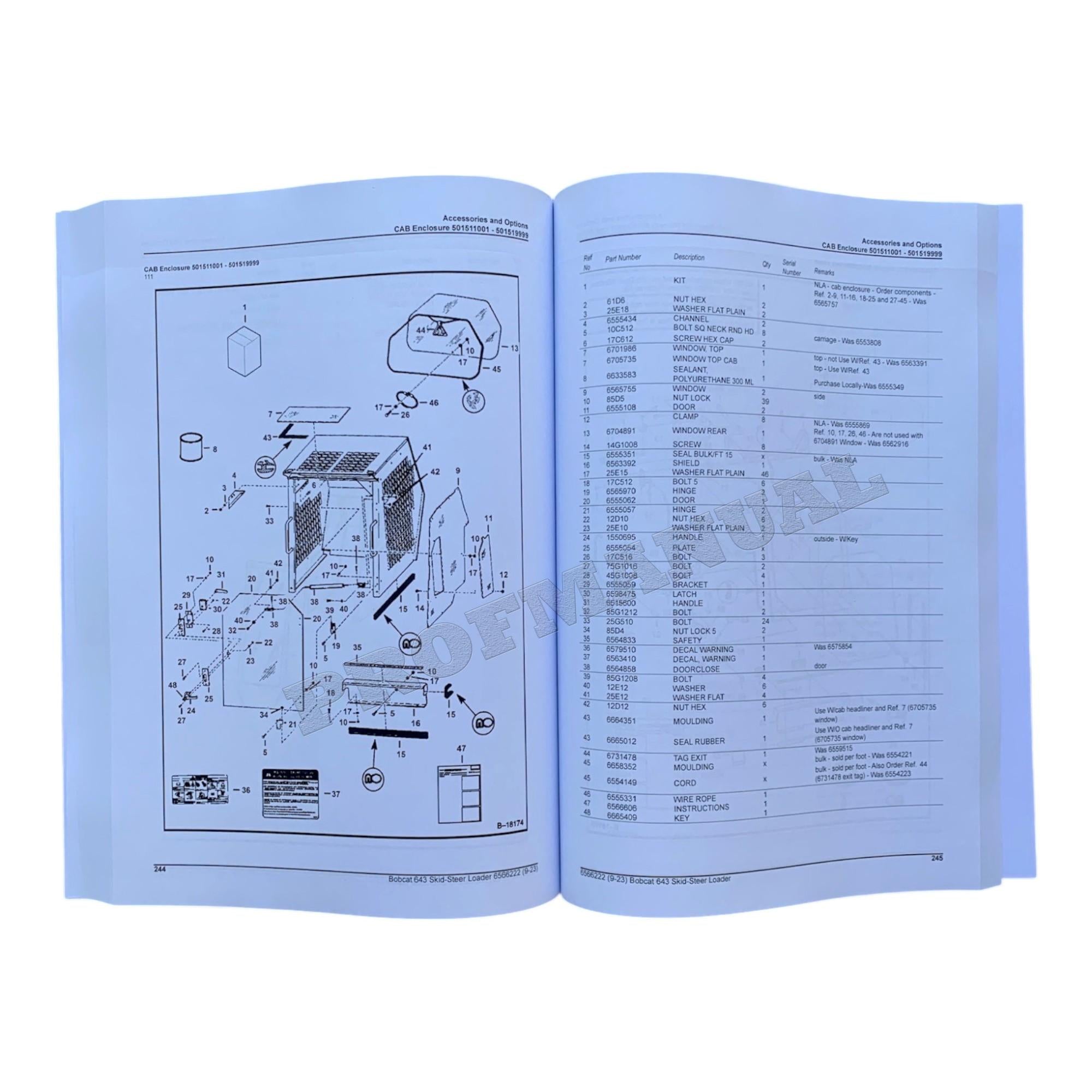 Bobcat 643 Skid Steer Loader Parts Catalog Manual