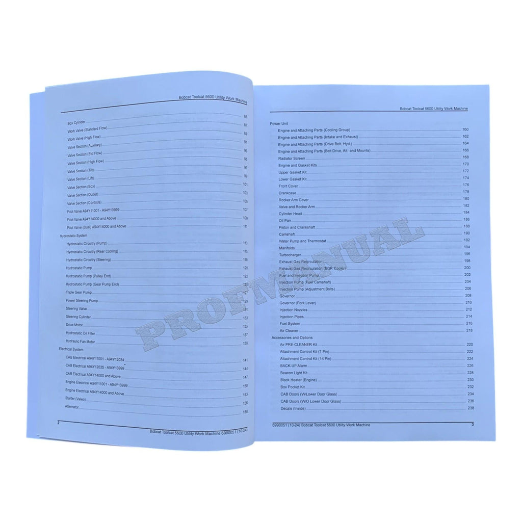 Bobcat 5600 Toolcat Work Machine Parts Catalog Manual A94Y11001-