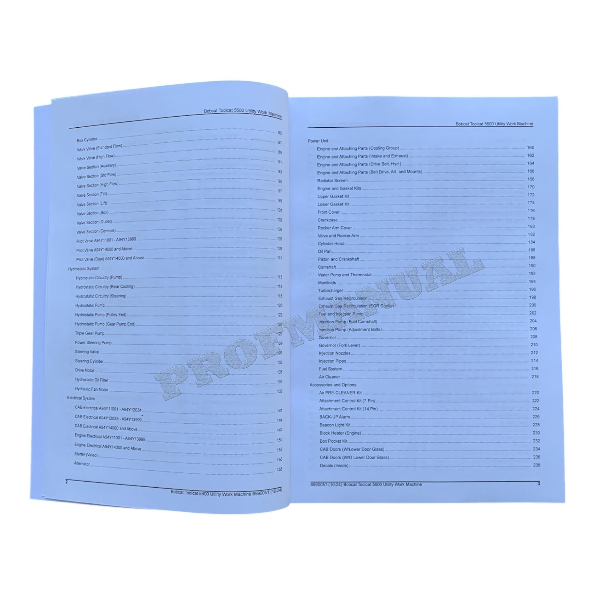 Bobcat 5600 Toolcat Work Machine Parts Catalog Manual A94Y11001-