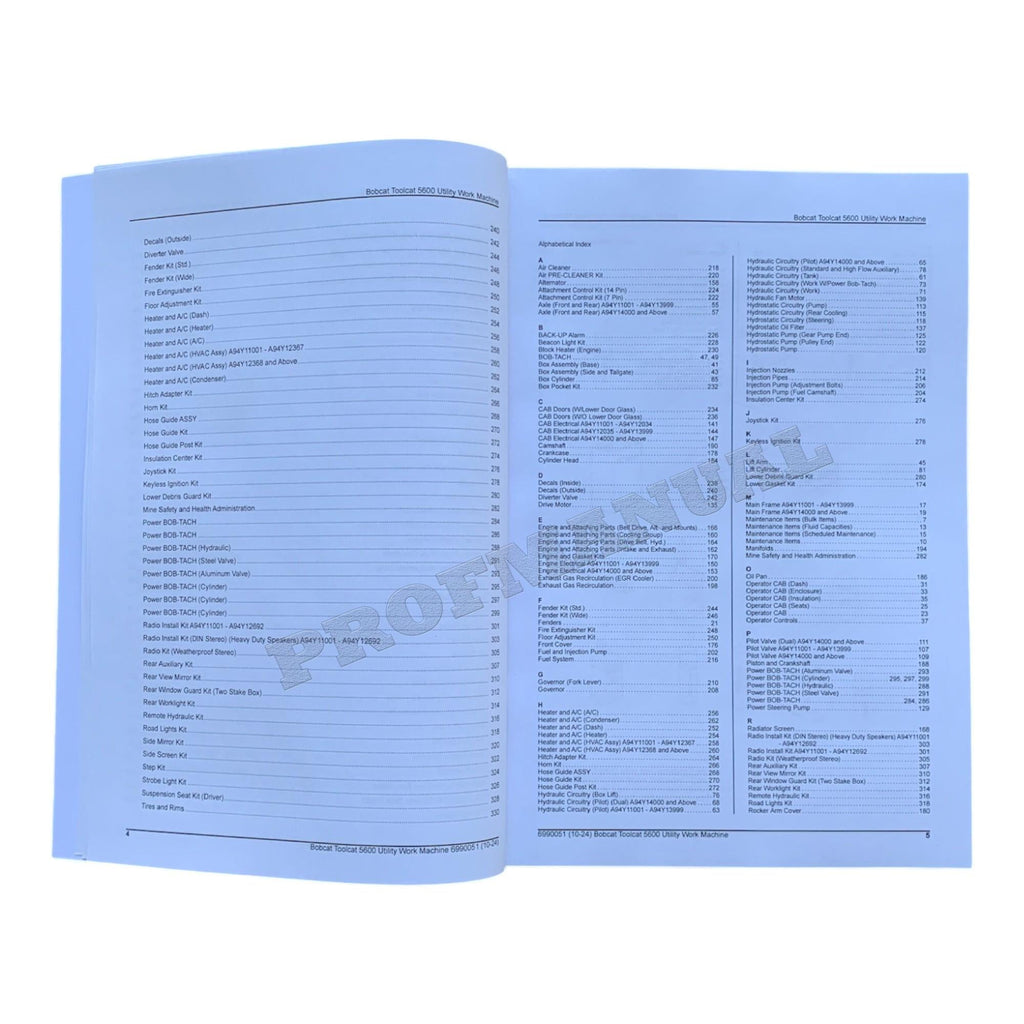 Bobcat 5600 Toolcat Work Machine Parts Catalog Manual A94Y11001-