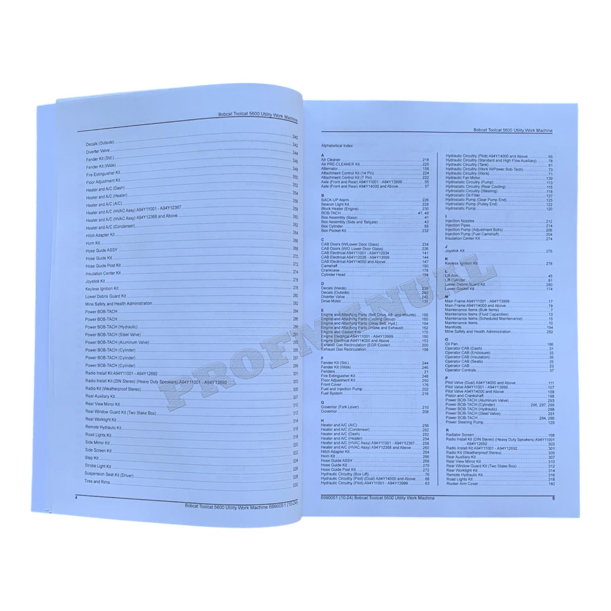 Bobcat 5600 Toolcat Work Machine Parts Catalog Manual A94Y11001-