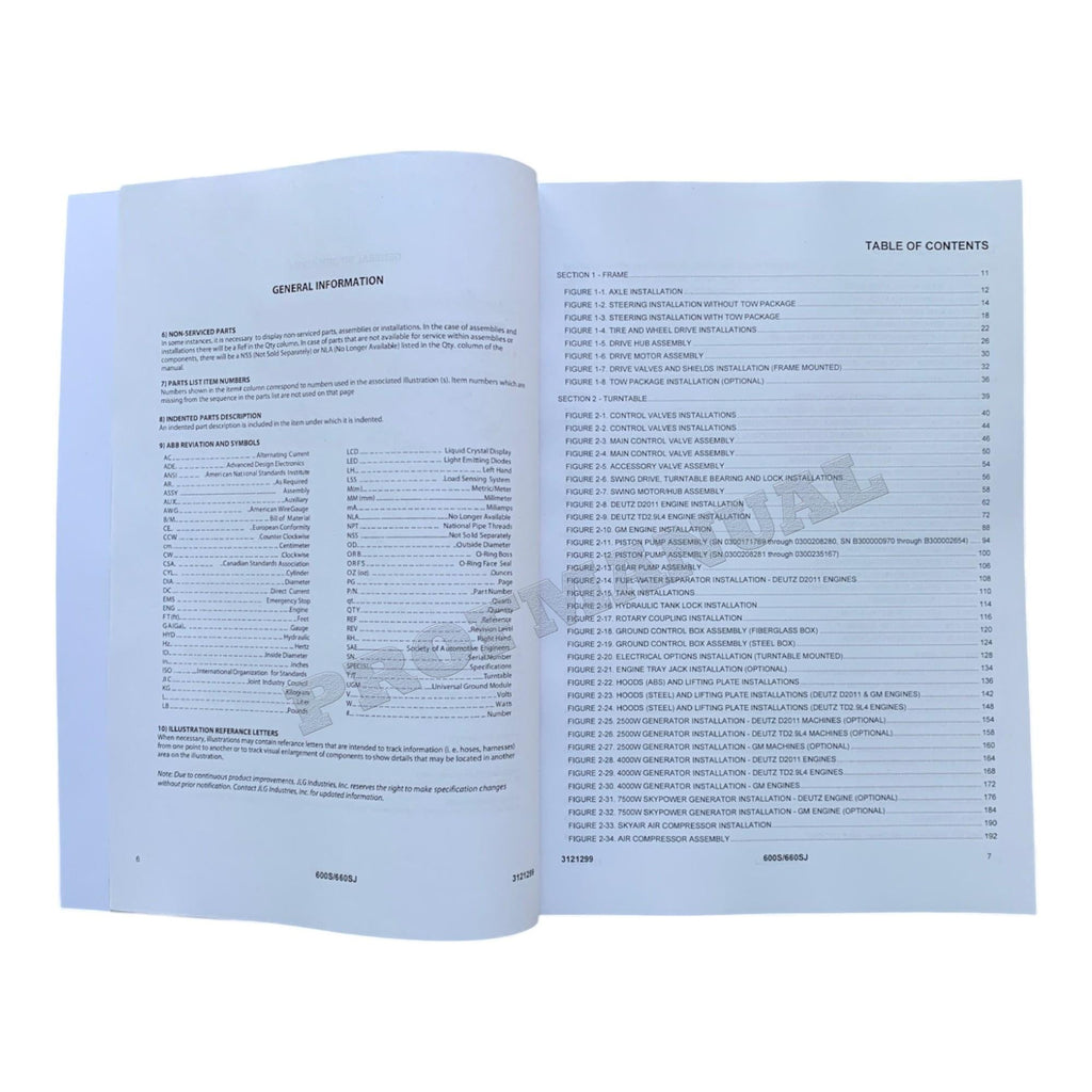JLG 600S 660SJ Boom Lift Parts Catalog Manual 3121299