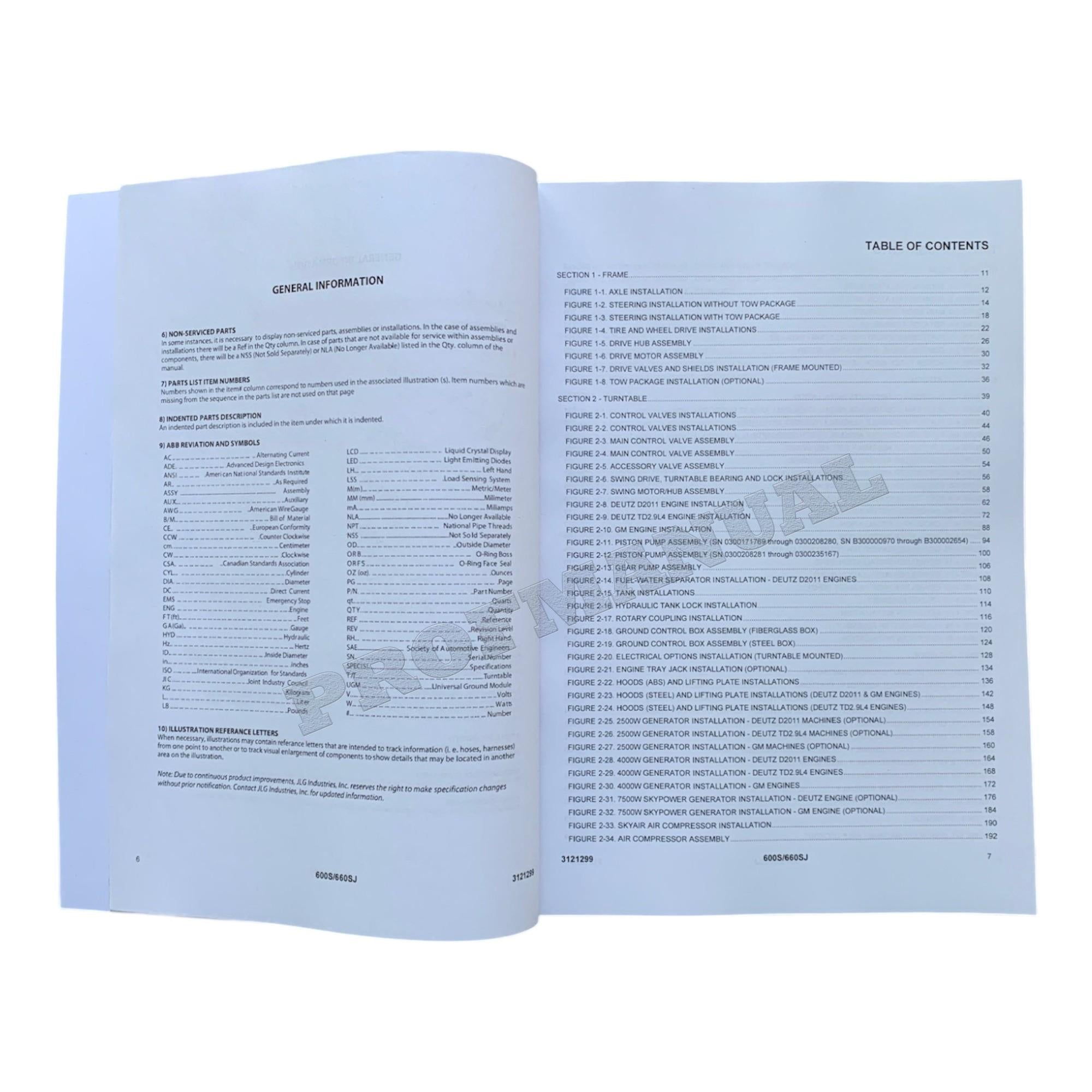JLG 600S 660SJ Boom Lift Parts Catalog Manual 3121299