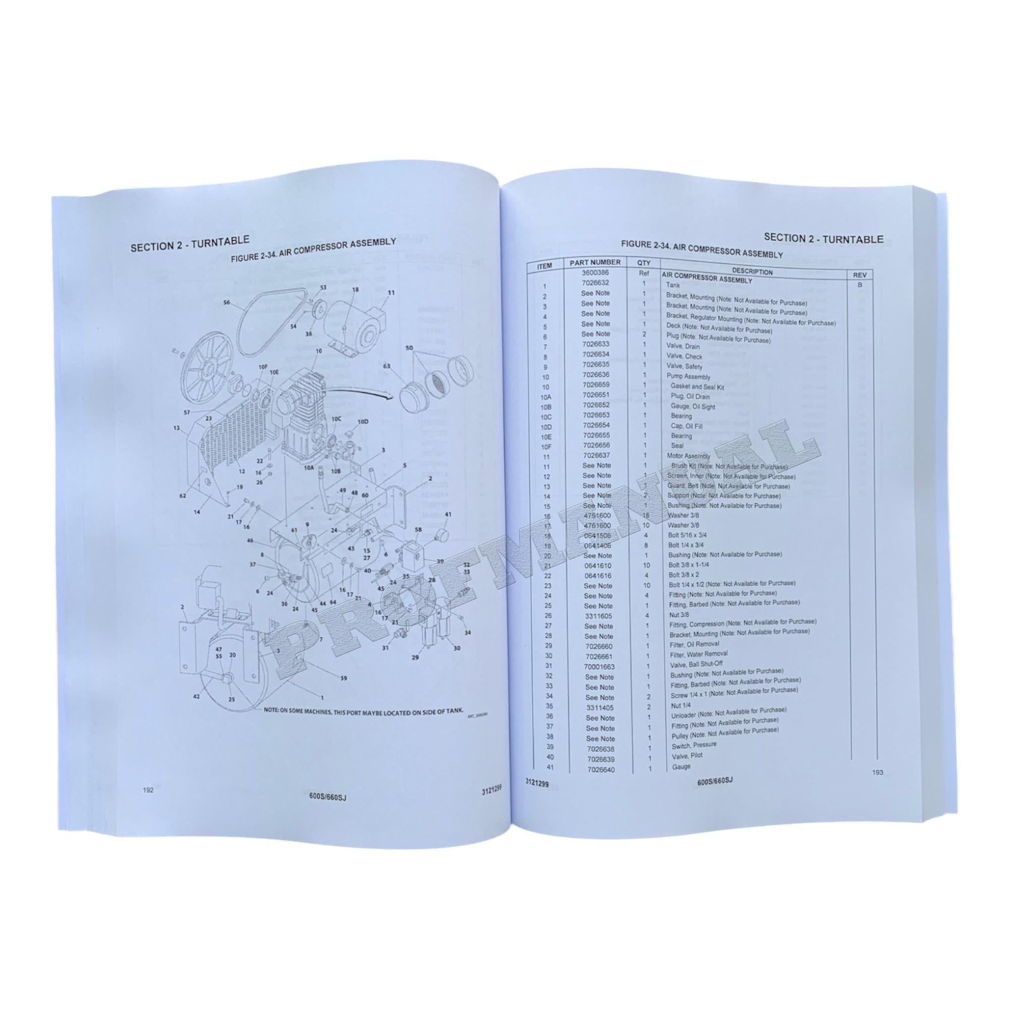 JLG 600S 660SJ Boom Lift Parts Catalog Manual 3121299