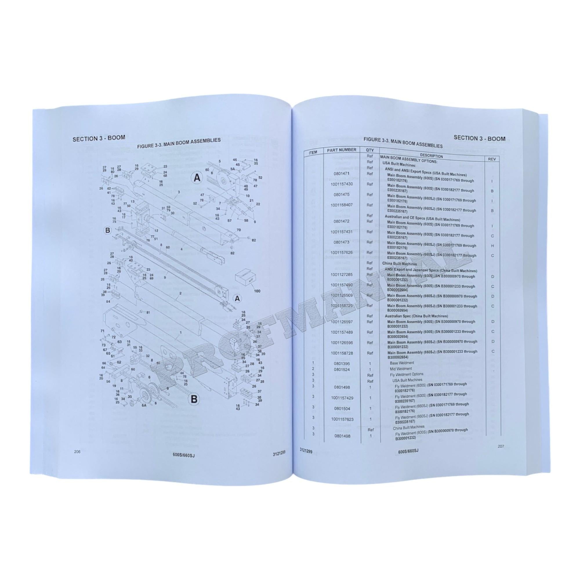 JLG 600S 660SJ Boom Lift Parts Catalog Manual 3121299