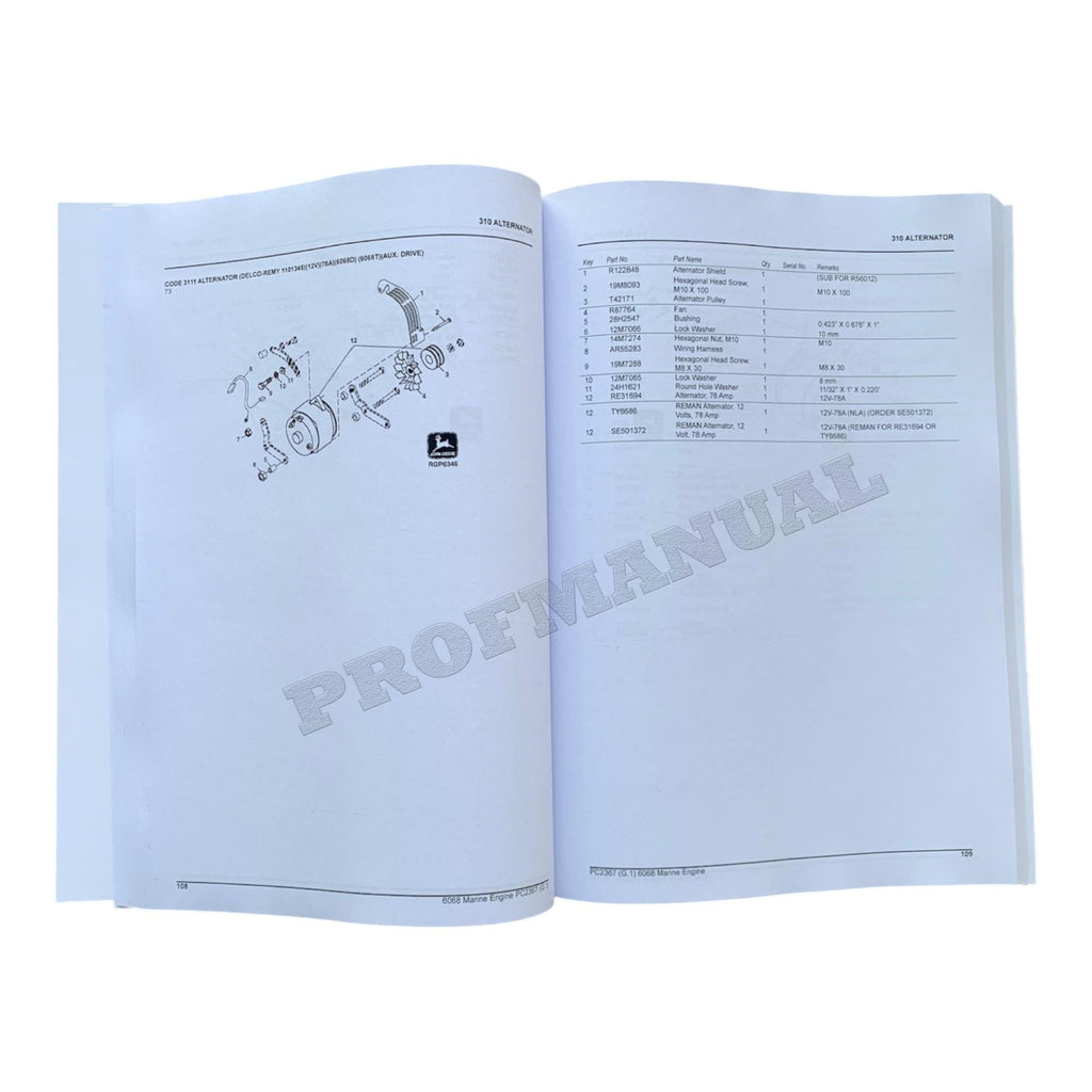 John Deere 6068DFM01 6068TFM01 Marine Engine Parts Catalog Manual