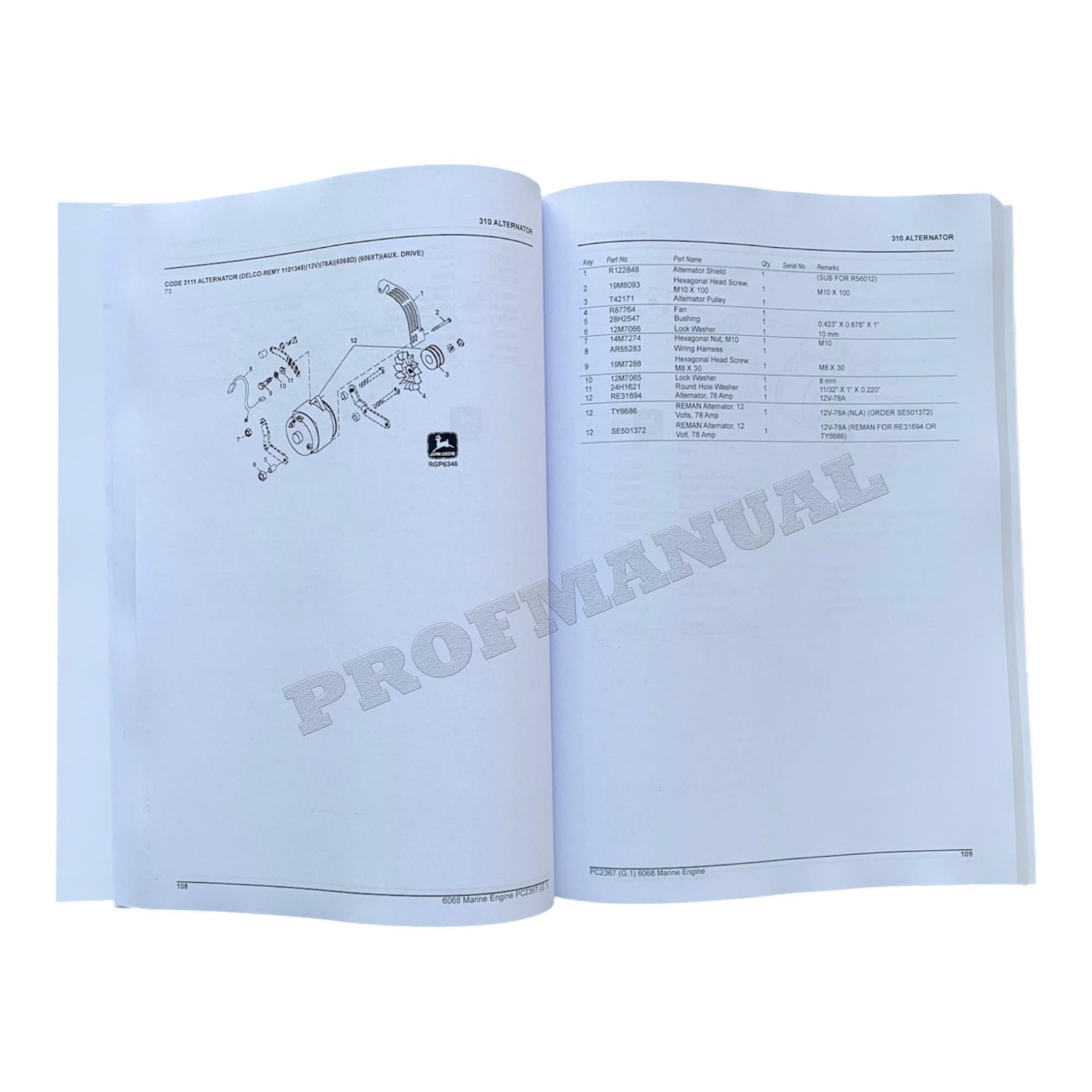 John Deere 6068DFM01 6068TFM01 Marine Engine Parts Catalog Manual
