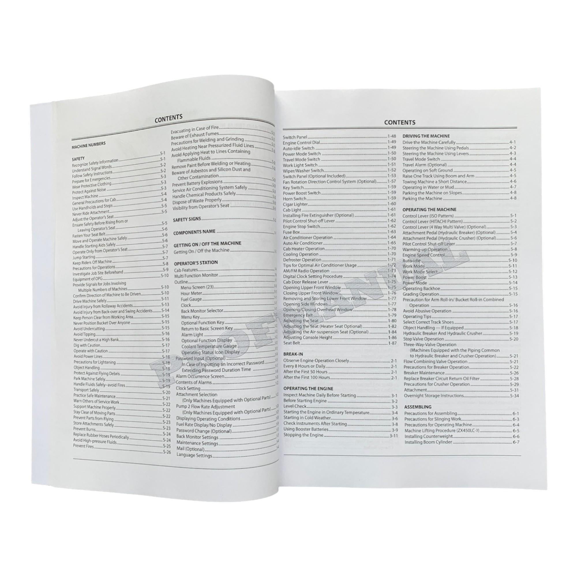 HITACHI ZAXIS ZX 450LC-3 650LC-3 850LC-3 EXCAVATOR OPERATORS MANUAL