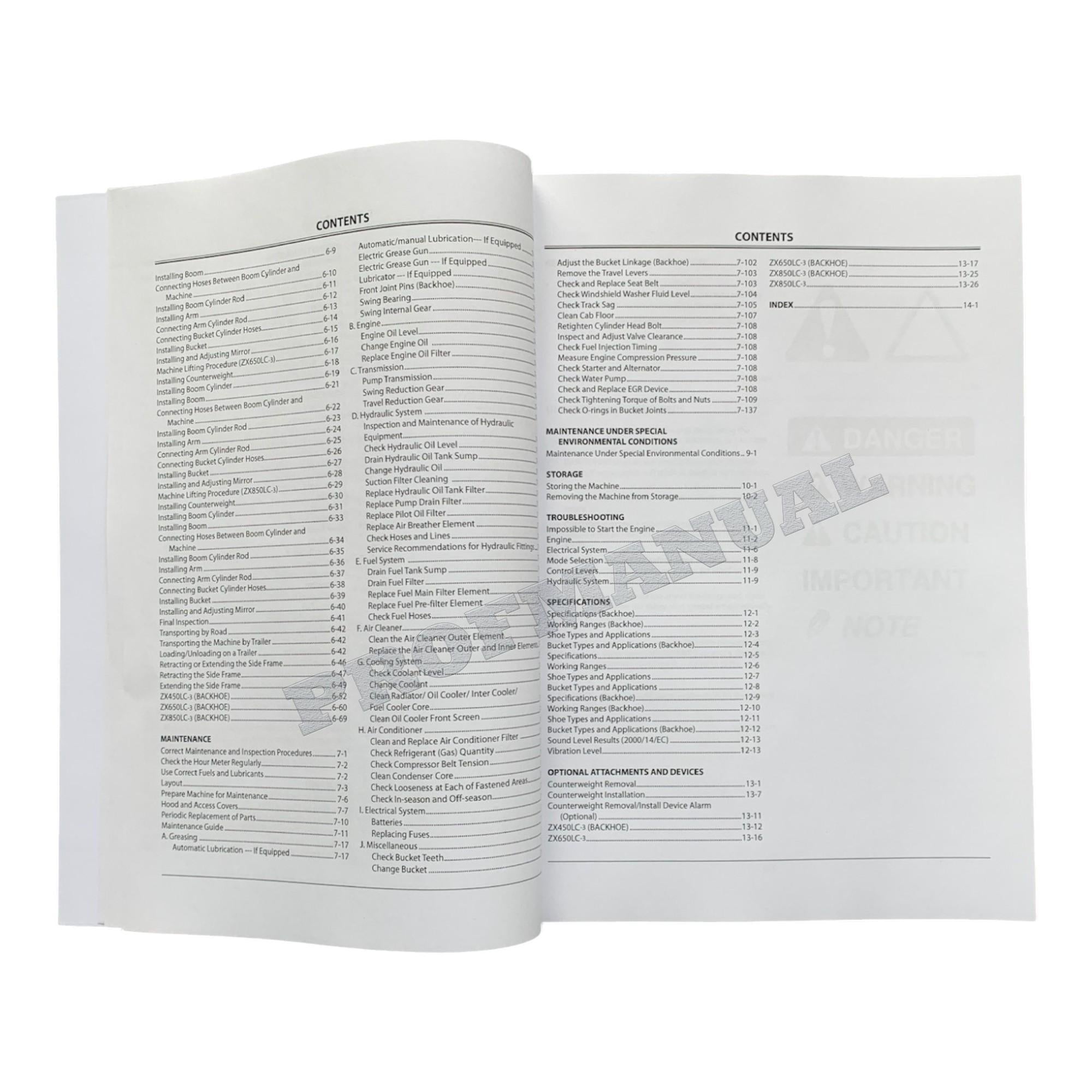 HITACHI ZAXIS ZX 450LC-3 650LC-3 850LC-3 EXCAVATOR OPERATORS MANUAL