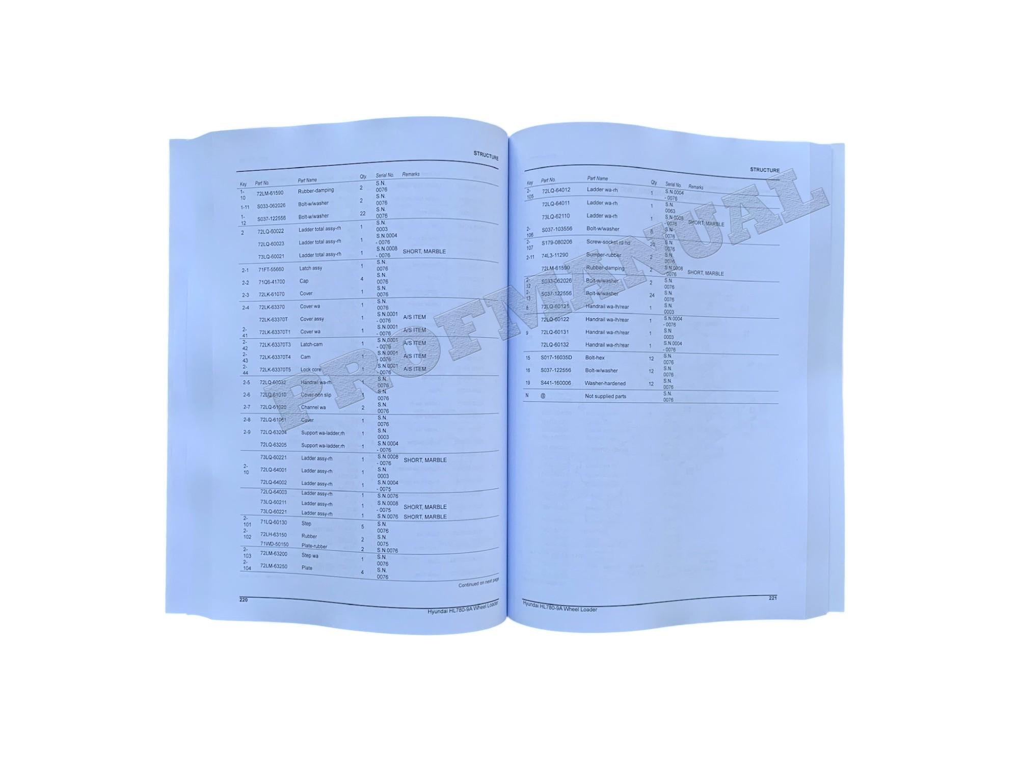 Hyundai HL780-9A Wheel Loader Parts Catalog Manual