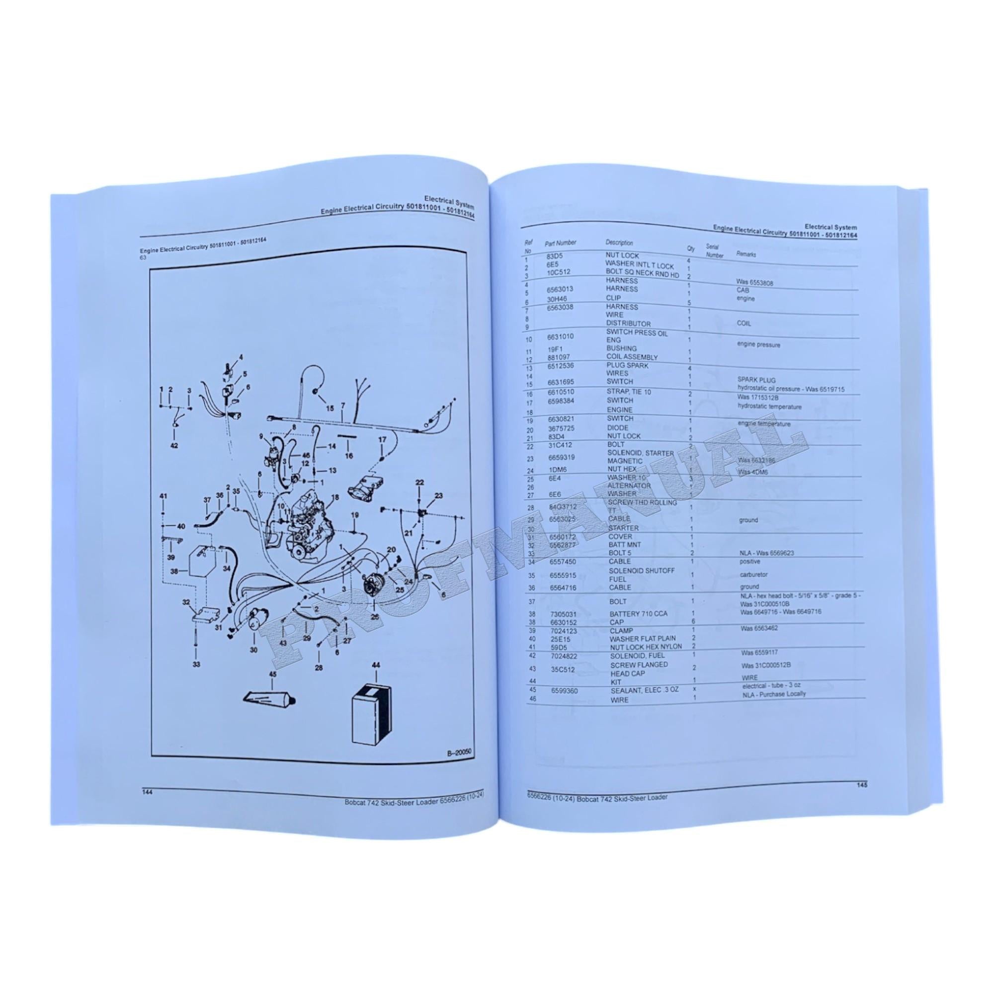 Bobcat 742 Skid Steer Loader Parts Catalog Manual 501811001- 507423001-