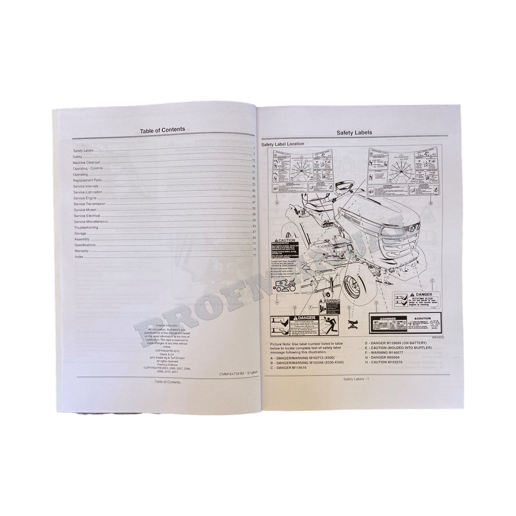 MANUAL DEL OPERADOR DEL TRACTOR JOHN DEERE X500 X530 X534070001-080000+ ¡BONIFICACIÓN!