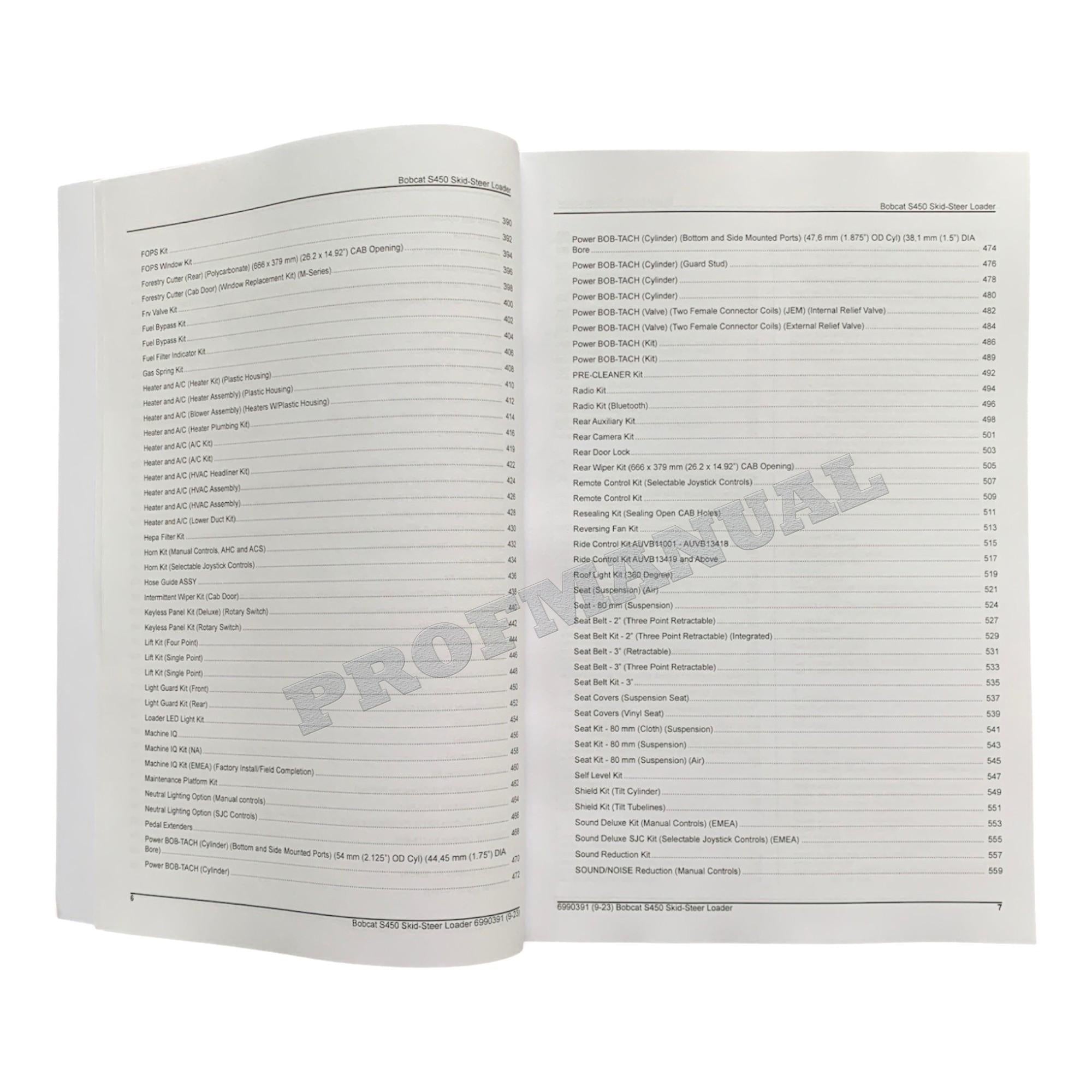 Bobcat S450 Skid Steer Loader Parts Catalog Manual AUVB11001-