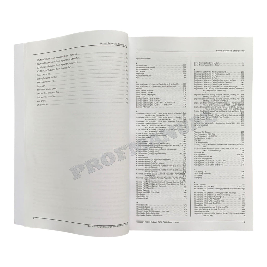 Bobcat S450 Skid Steer Loader Parts Catalog Manual AUVB11001-