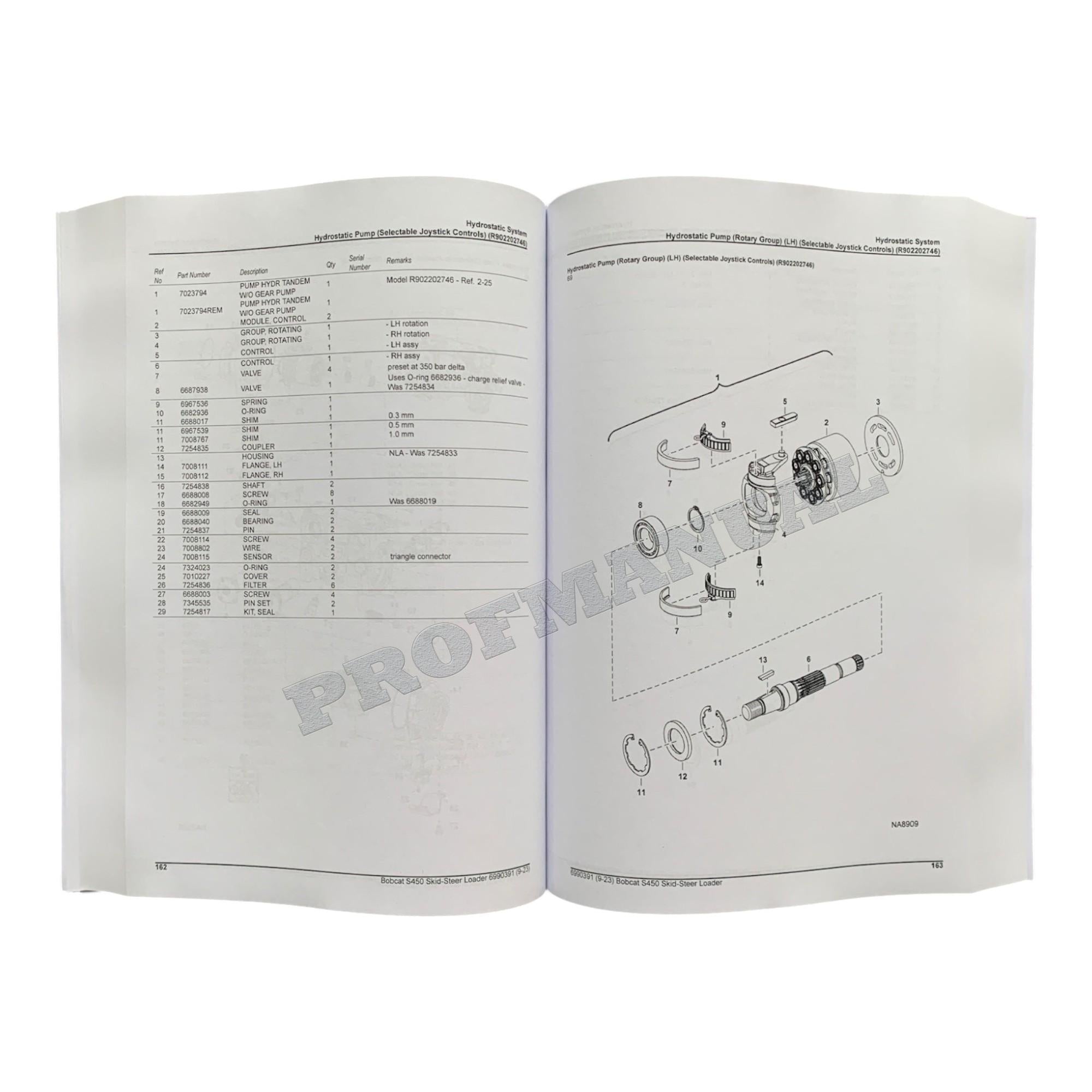 Bobcat S450 Skid Steer Loader Parts Catalog Manual AUVB11001-