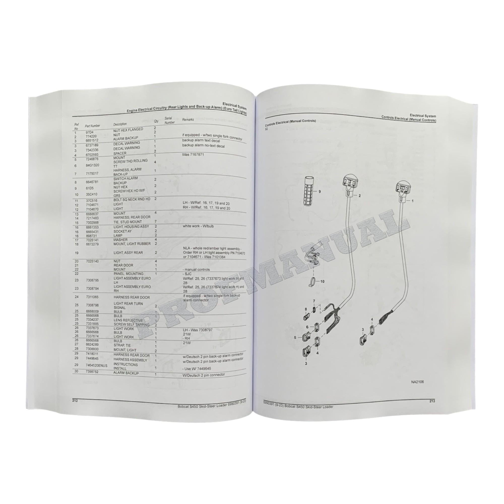 Bobcat S450 Skid Steer Loader Parts Catalog Manual AUVB11001-