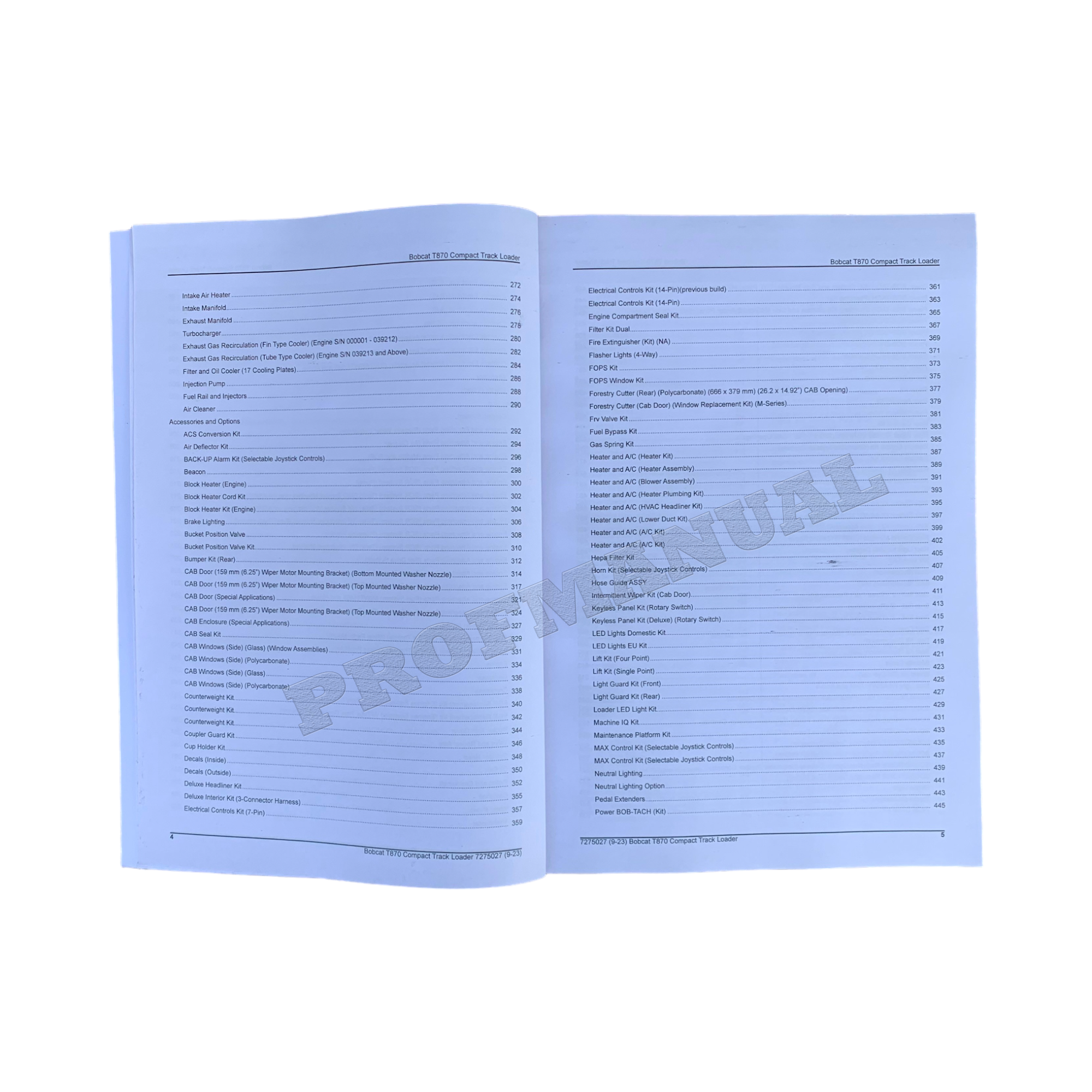 Bobcat T870 Compact Track Loader Parts Catalog Manual ASWT11001-