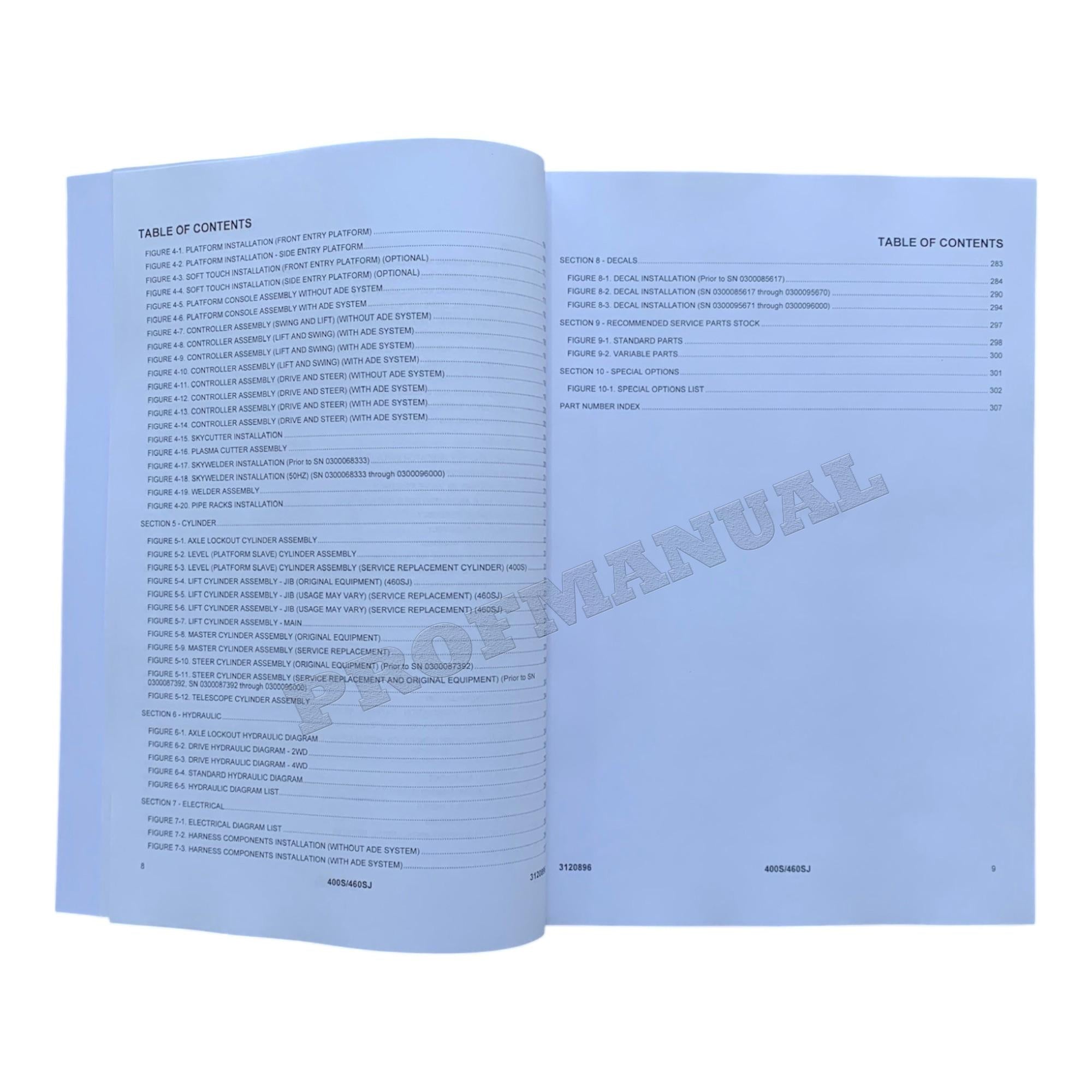 JLG 400S 460SJ Boom Lift  Parts Catalog Manual Prior to 0300096000