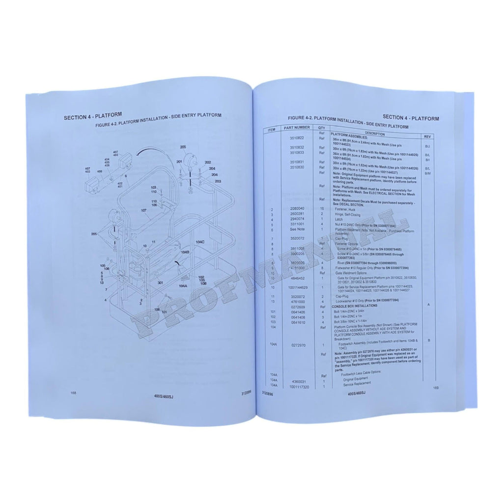JLG 400S 460SJ Boom Lift  Parts Catalog Manual Prior to 0300096000