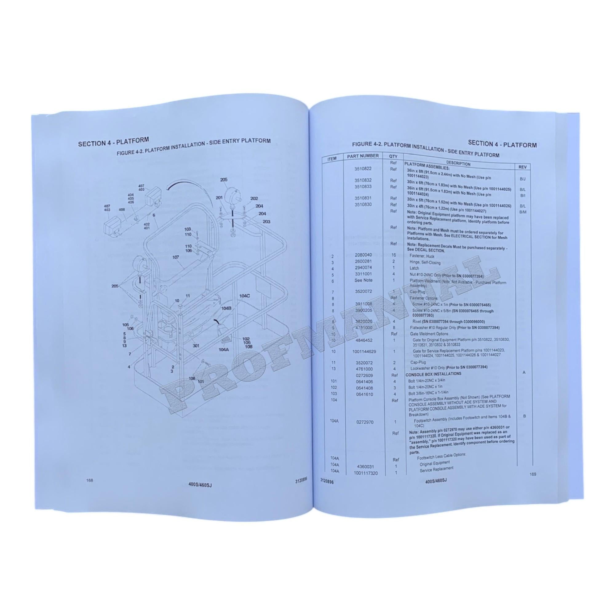 JLG 400S 460SJ Boom Lift  Parts Catalog Manual Prior to 0300096000