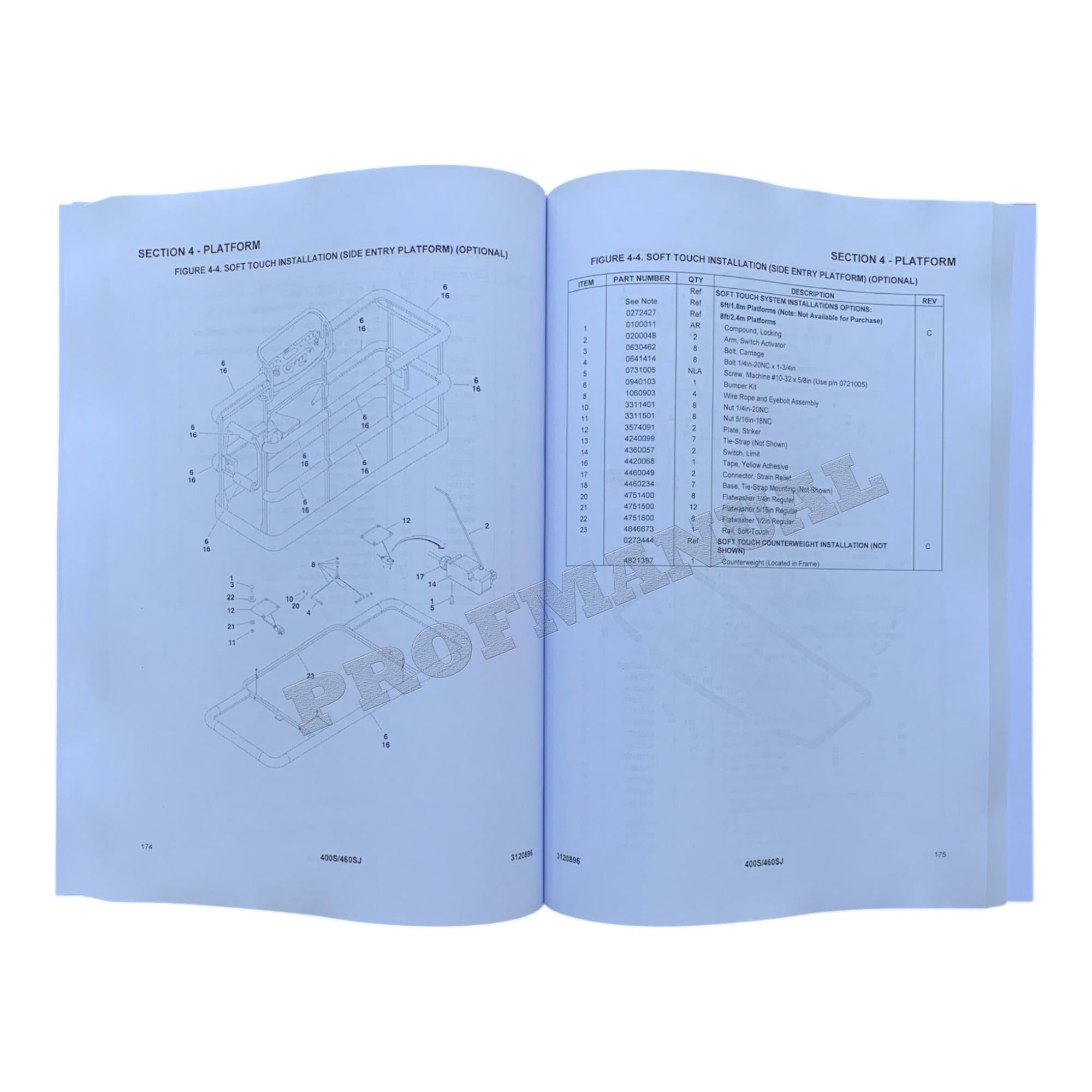 JLG 400S 460SJ Boom Lift  Parts Catalog Manual Prior to 0300096000